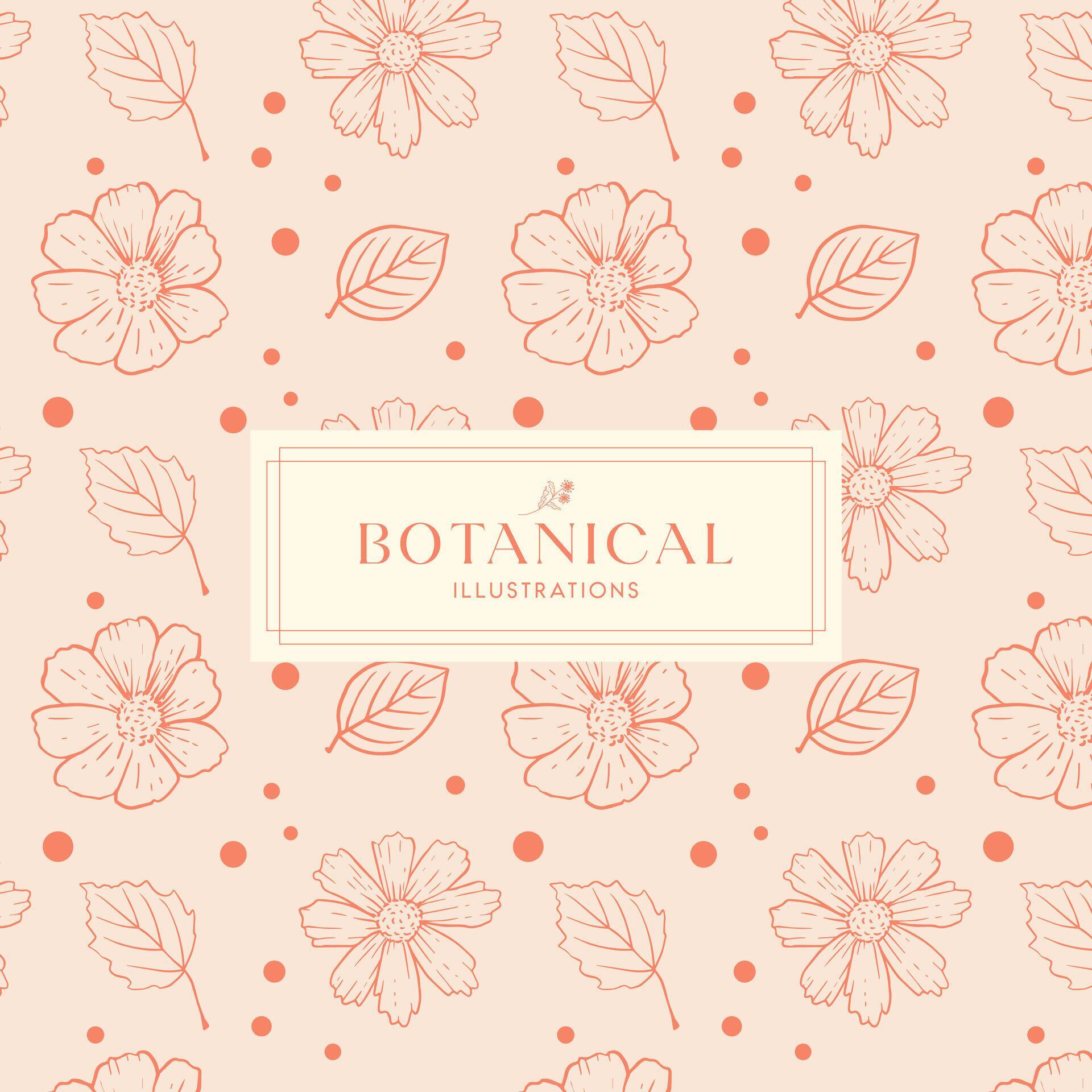 Summer Tropical Leaves Peach Orange drawn mono-line floral botanical flower background design Stock Free