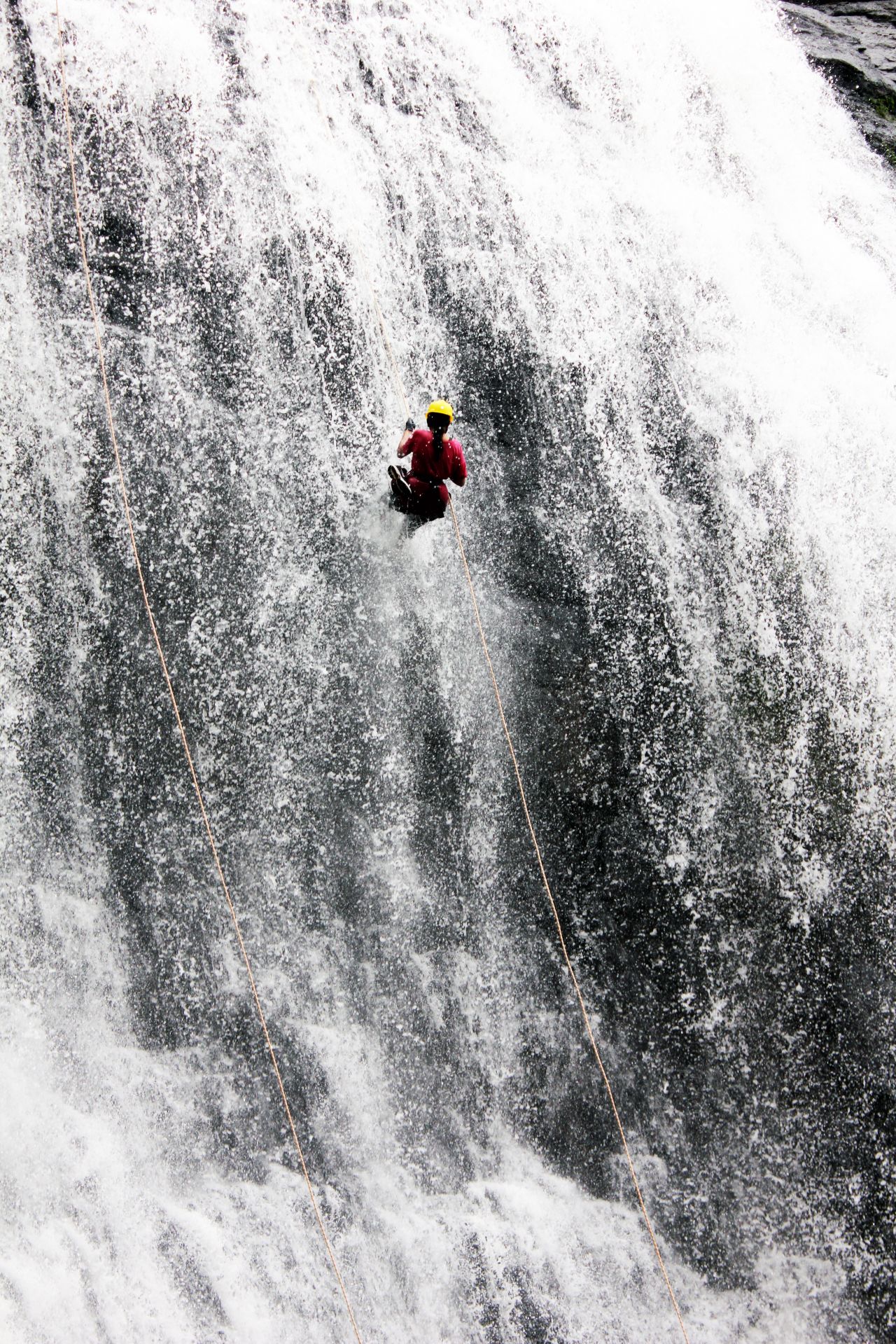 Waterfall Man Climbing Rappelling Stock Free