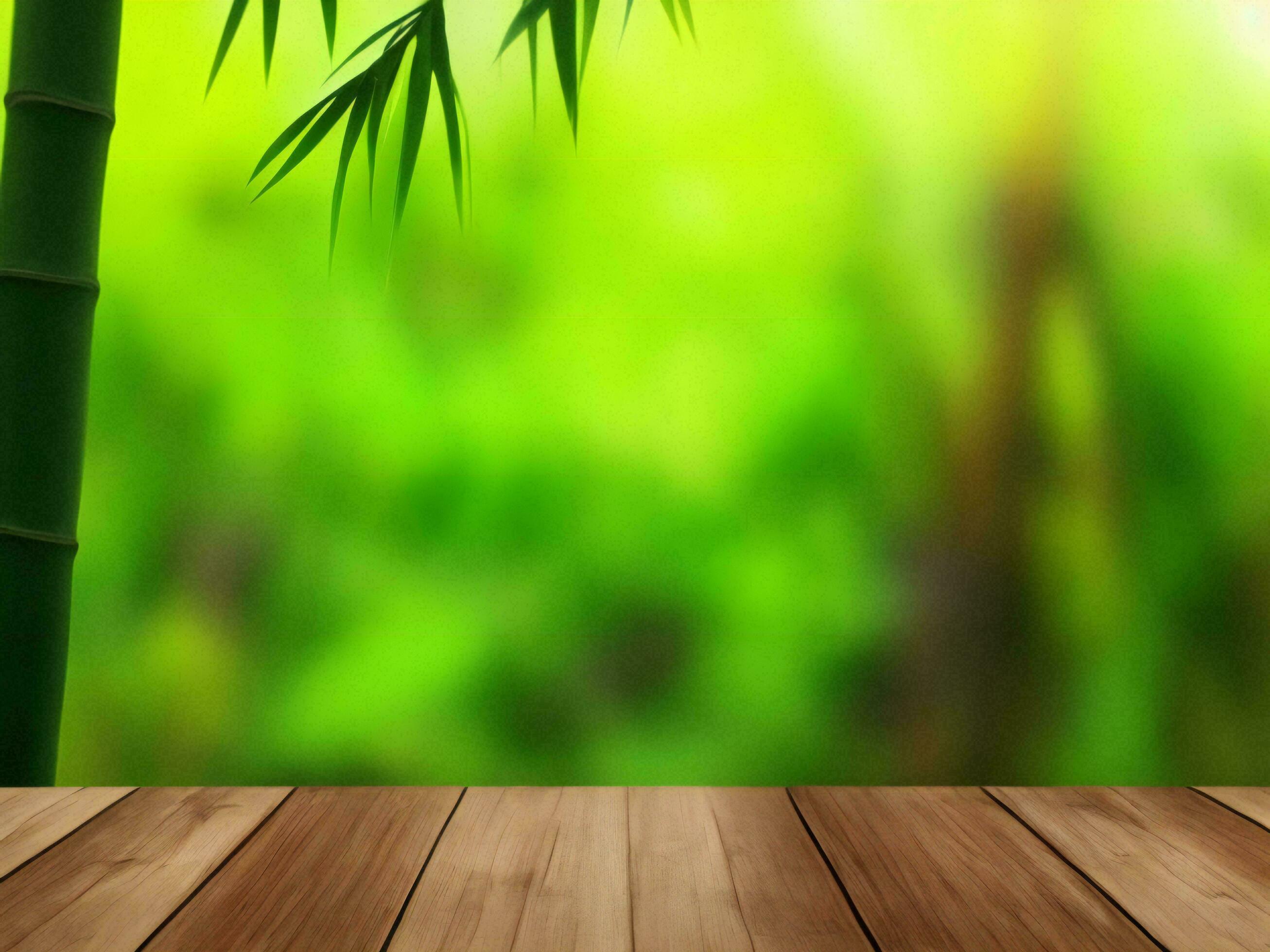 Wooden table on bamboo plant background ai generated Stock Free