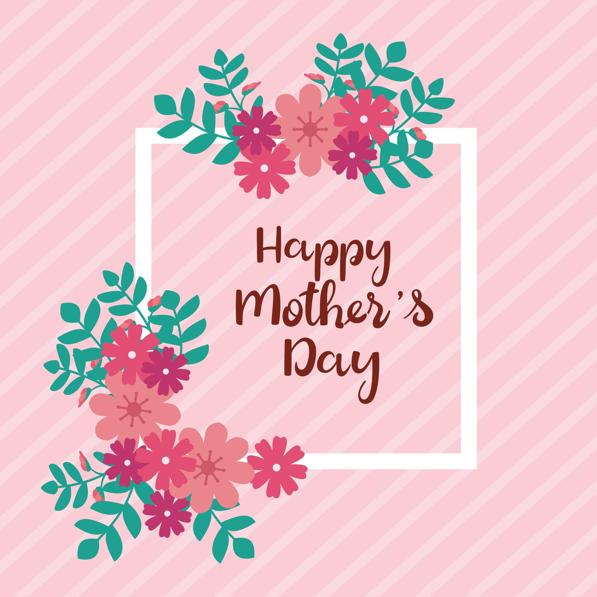 happy mother day card with square frame and flowers decoration Stock Free