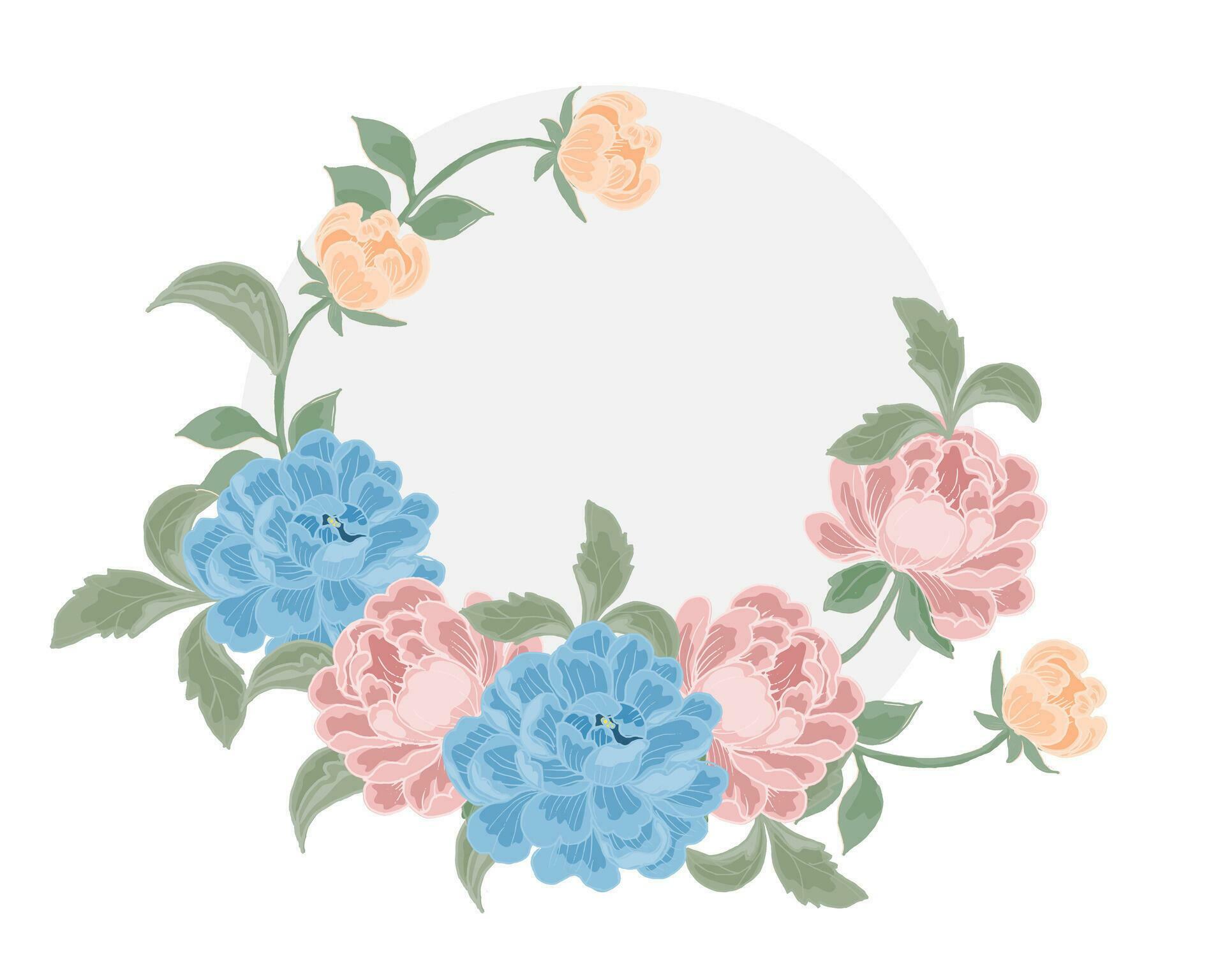 Hand Drawn Rose and Peony Flower Wreath Stock Free and Free SVG