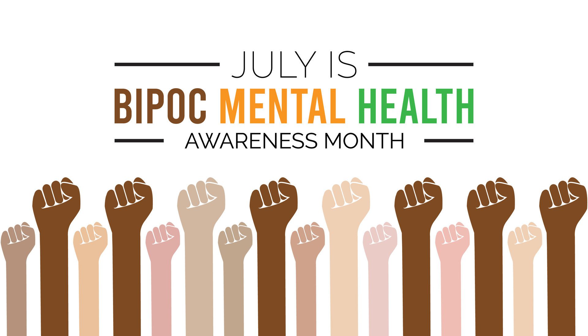 Bipoc mental health awareness month observed every year in July. Template for background, banner, card, poster with text inscription. Free Vector