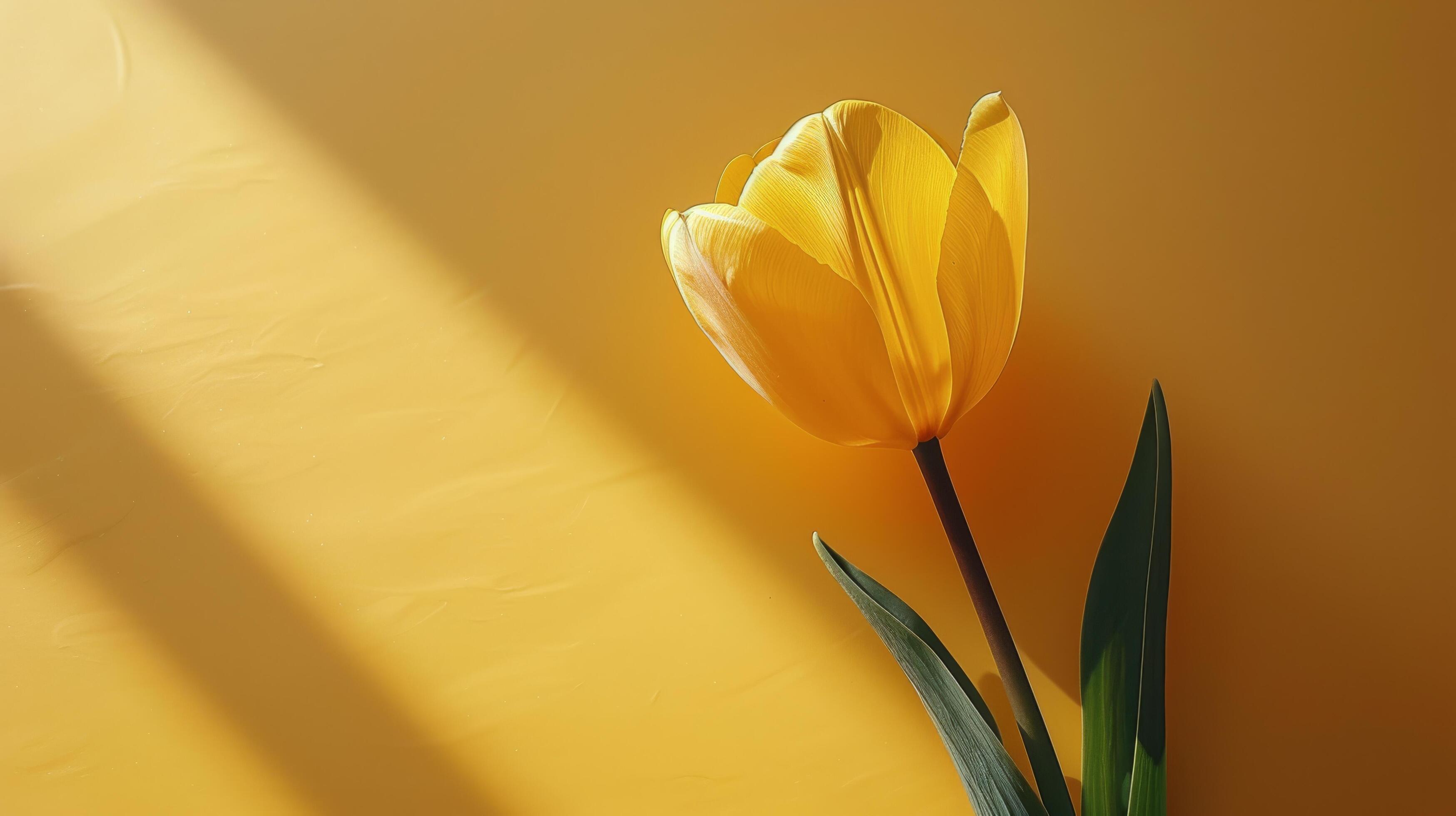 A Single Yellow Tulip on Yellow Background Stock Free