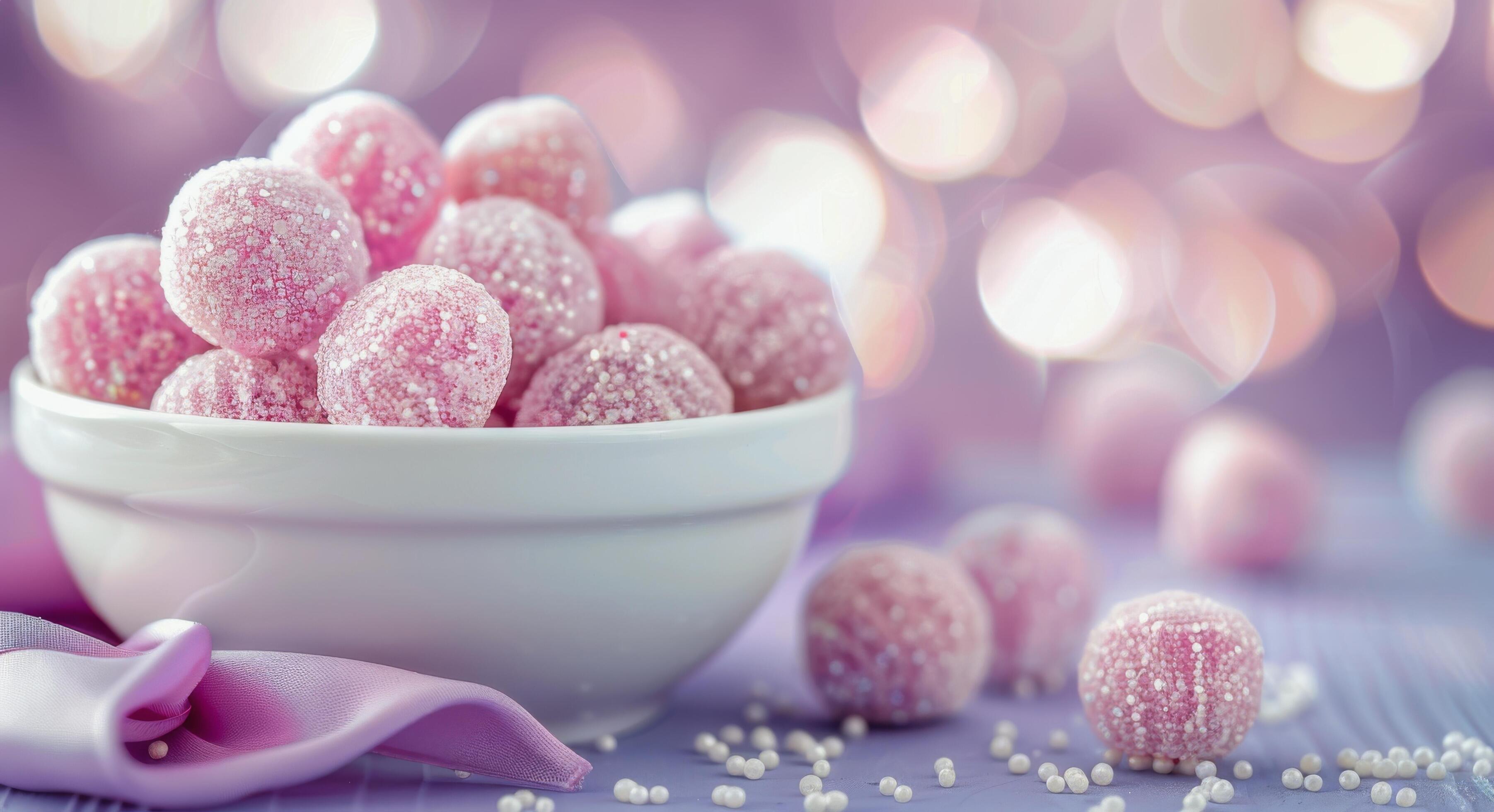 Colorful Candy Bowl With Purple and Pink Confections on a Soft Background Stock Free