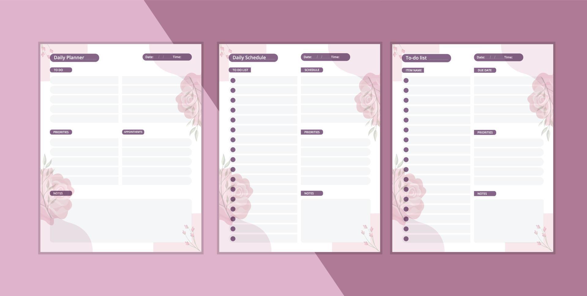 Daily planner, schedule. To do list plan template. kdp Planner notebook with flower Stock Free