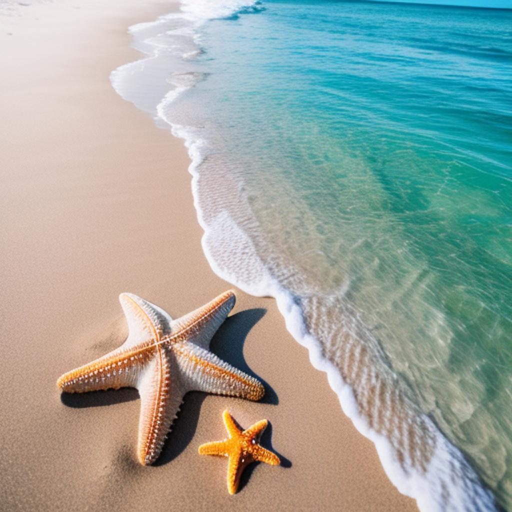 Beach with starfish by by @ai_generated