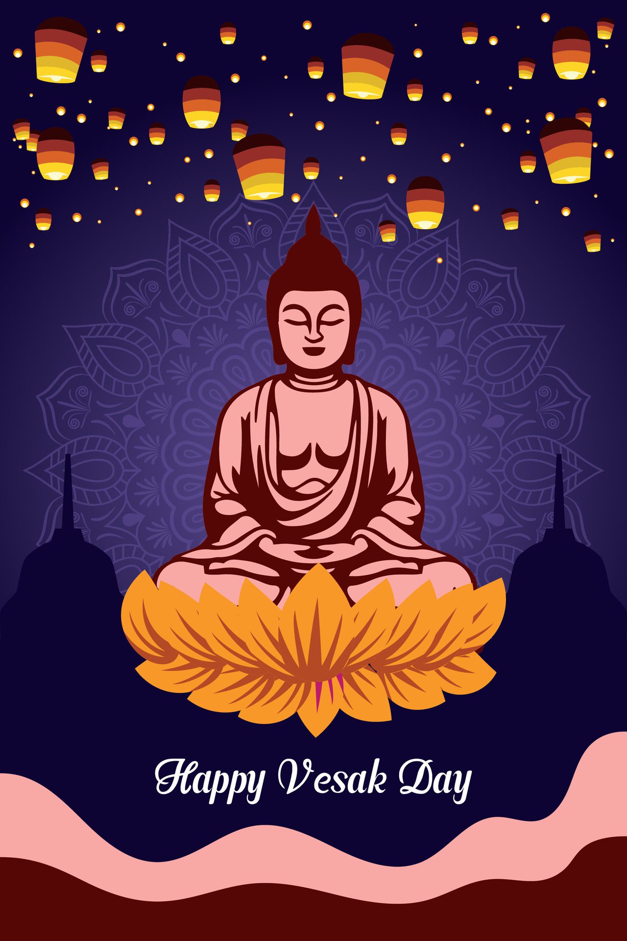 Flat vesak day illustration festival celebration social media post and vesak day Banner Free Vector