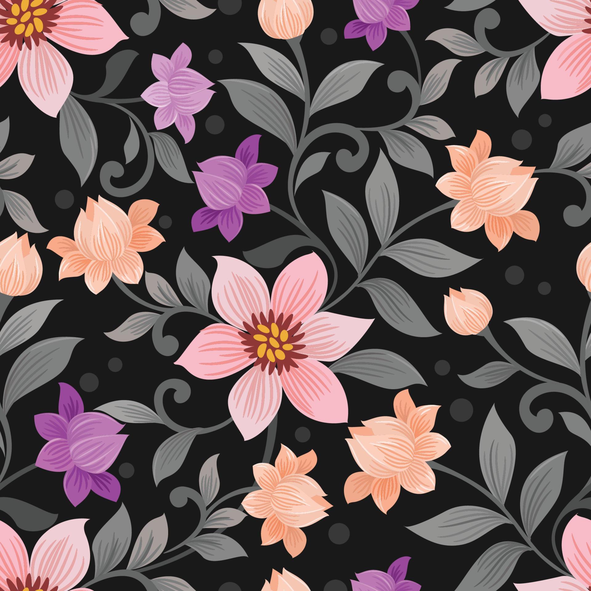 Colorful hand draw flowers seamless pattern. Stock Free