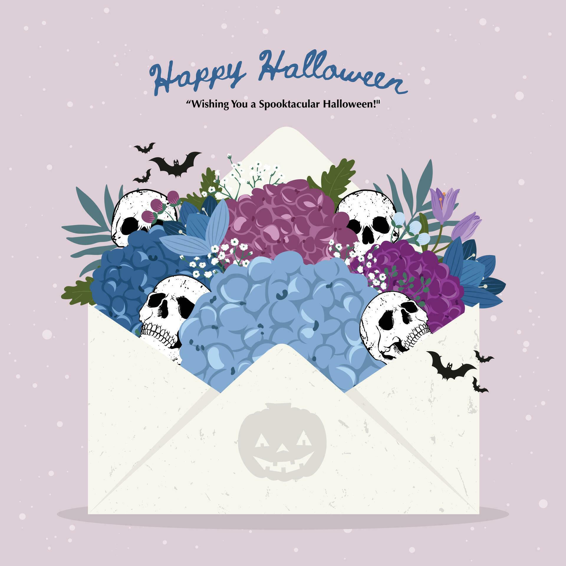 Halloween card with beautiful flower and skull in the envelope Stock Free