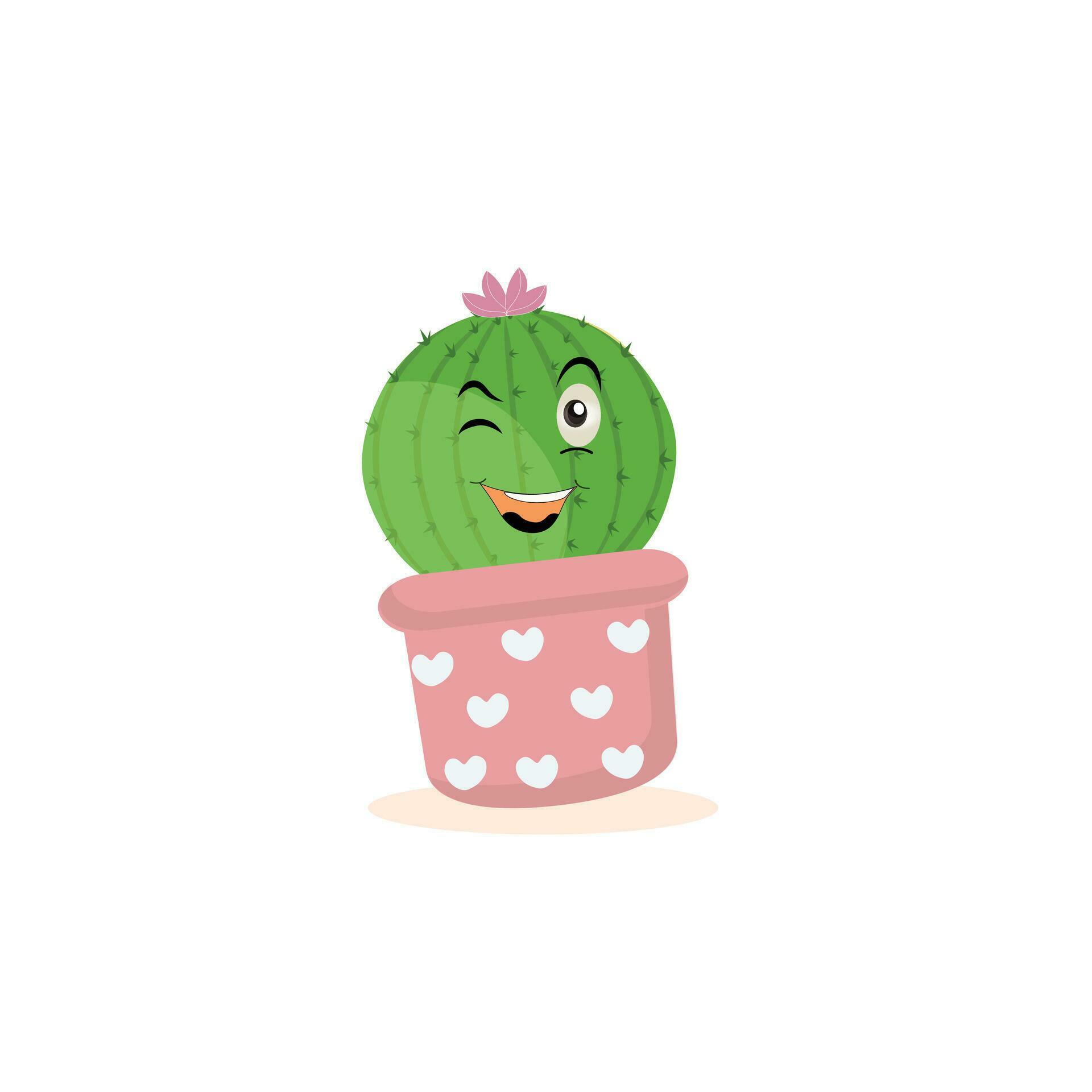 Cartoon cute cactus mascot, Potted cactus characters sett, funny cacti in flower pot with different emotions vector Illustrations on a white background Stock Free and Free SVG