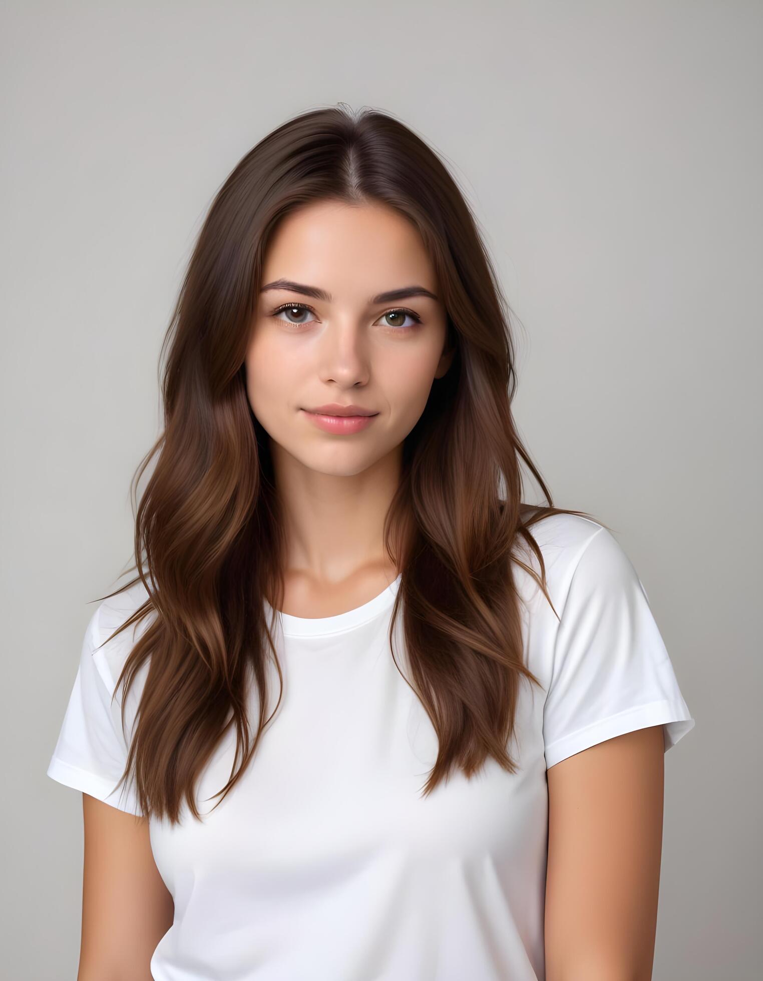 Portrait of a beautiful young woman in white t-shirt Stock Free