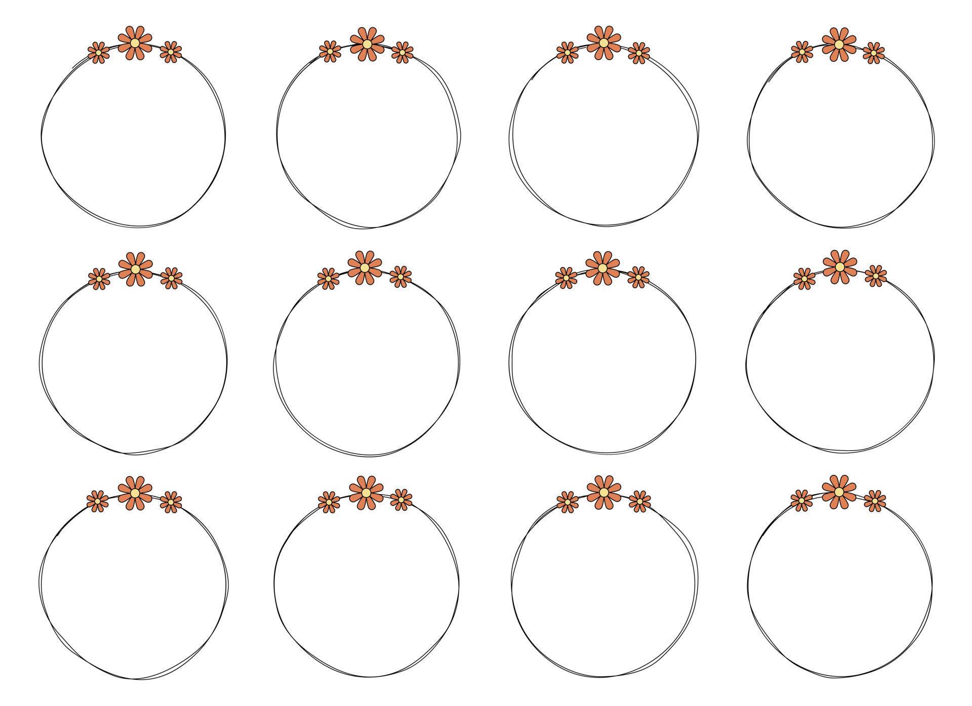 Hand drawn circle frame decoration element with flowers clip art Stock Free