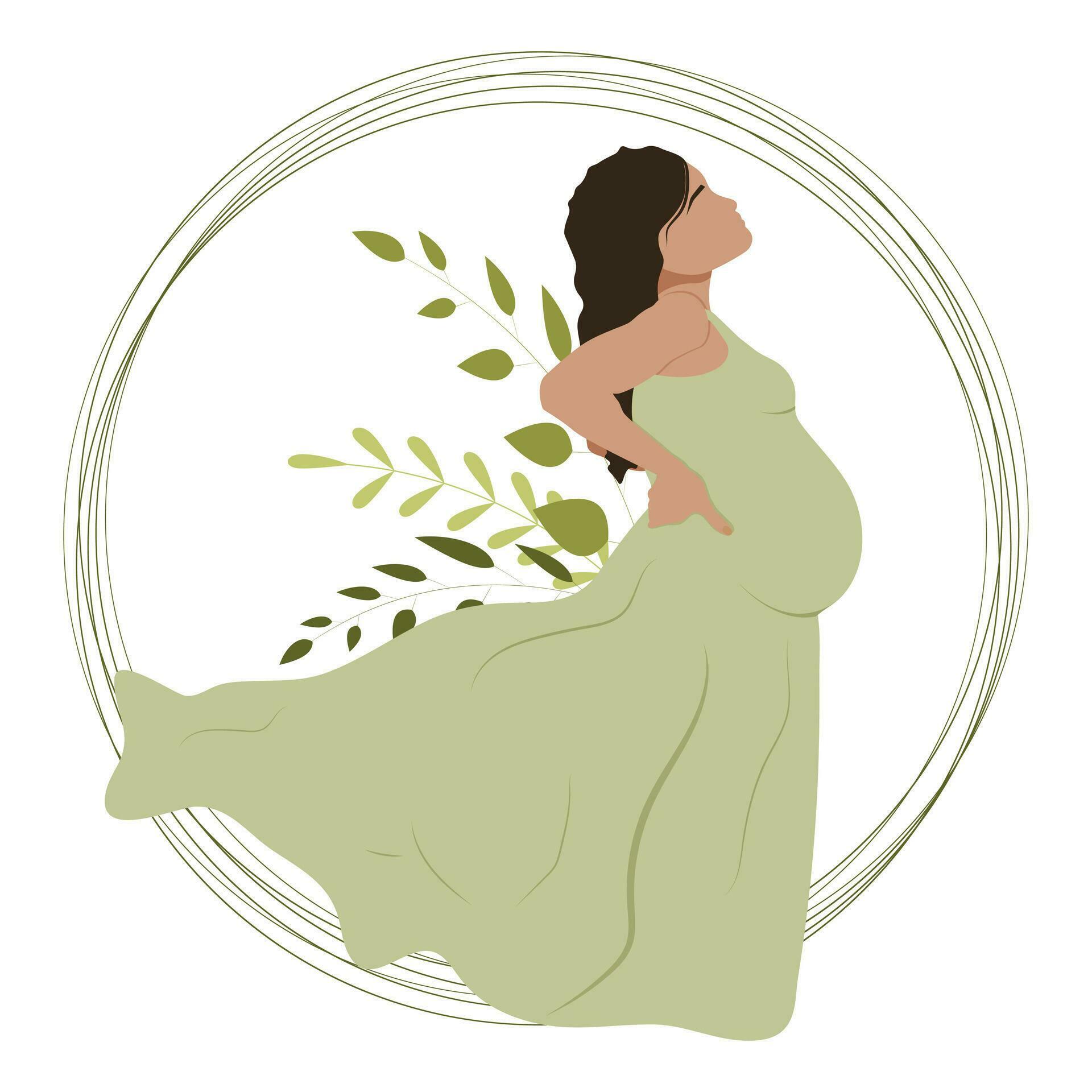 Pregnant woman in a dress with flowers. Vector illustration Stock Free