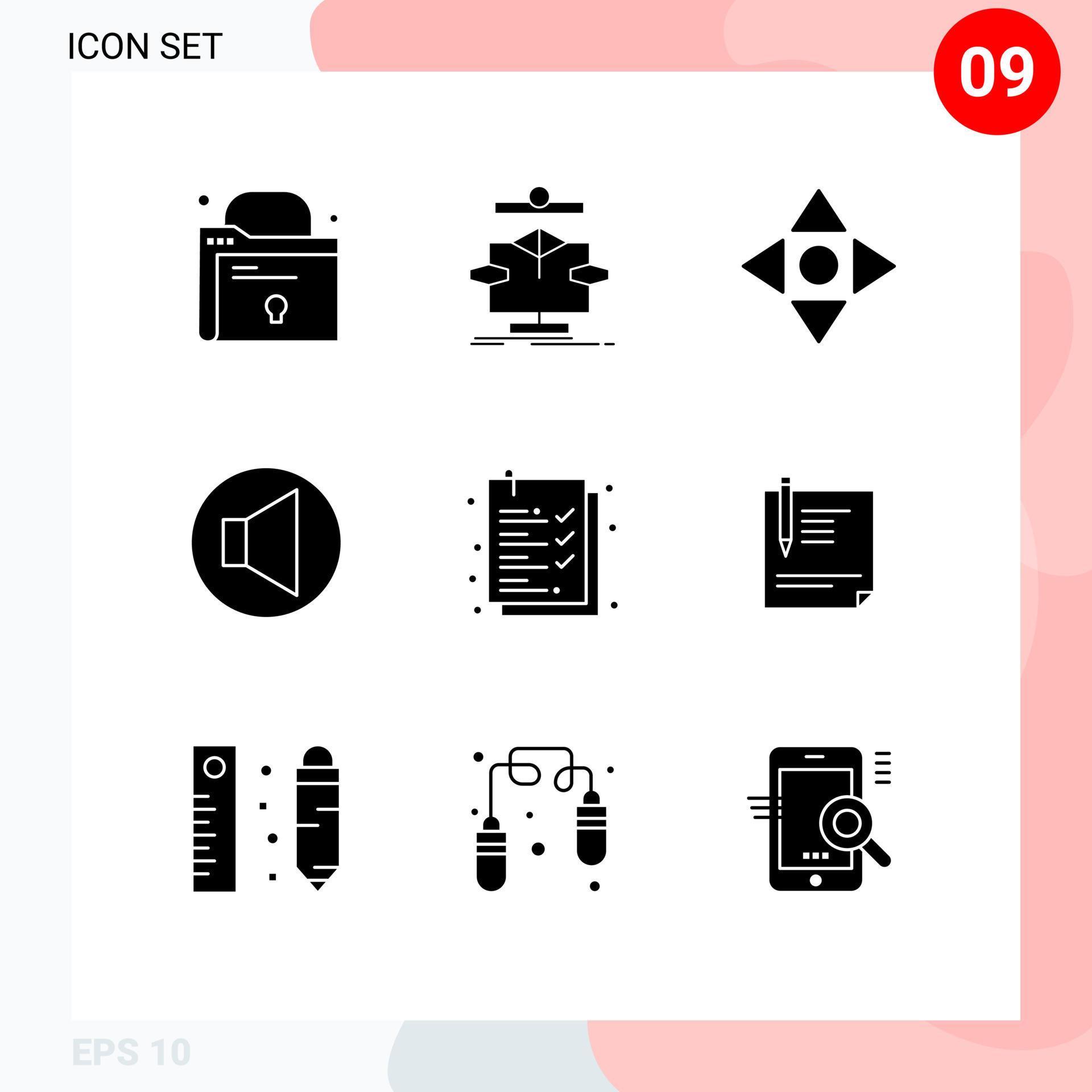 Group of 9 Modern Solid Glyphs Set for contract clipboard arrow check list speaker Editable Vector Design Elements Stock Free