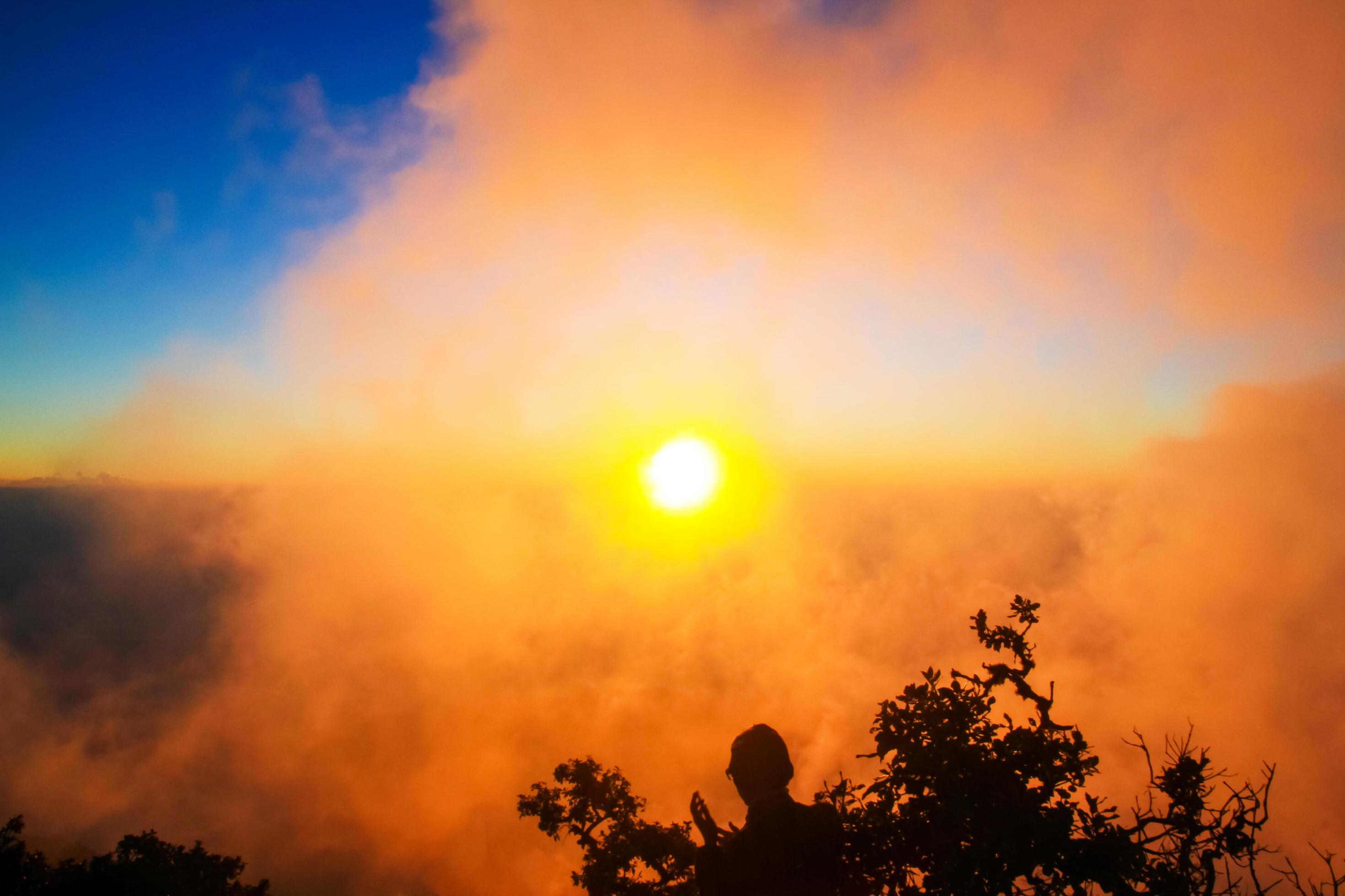 Golden light in Forested and mountain with sunrise in morning mist.Fog cover the jungle hill in Thailand Stock Free