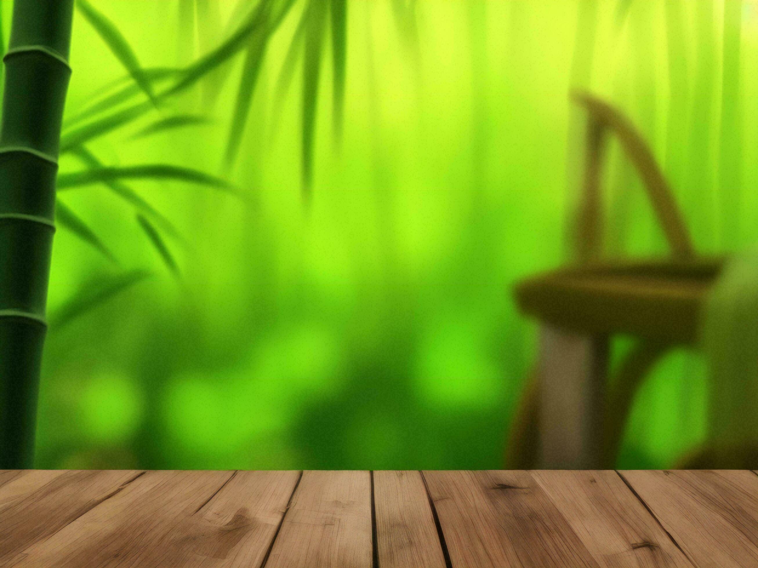 Wooden table on bamboo plant background ai generated Stock Free