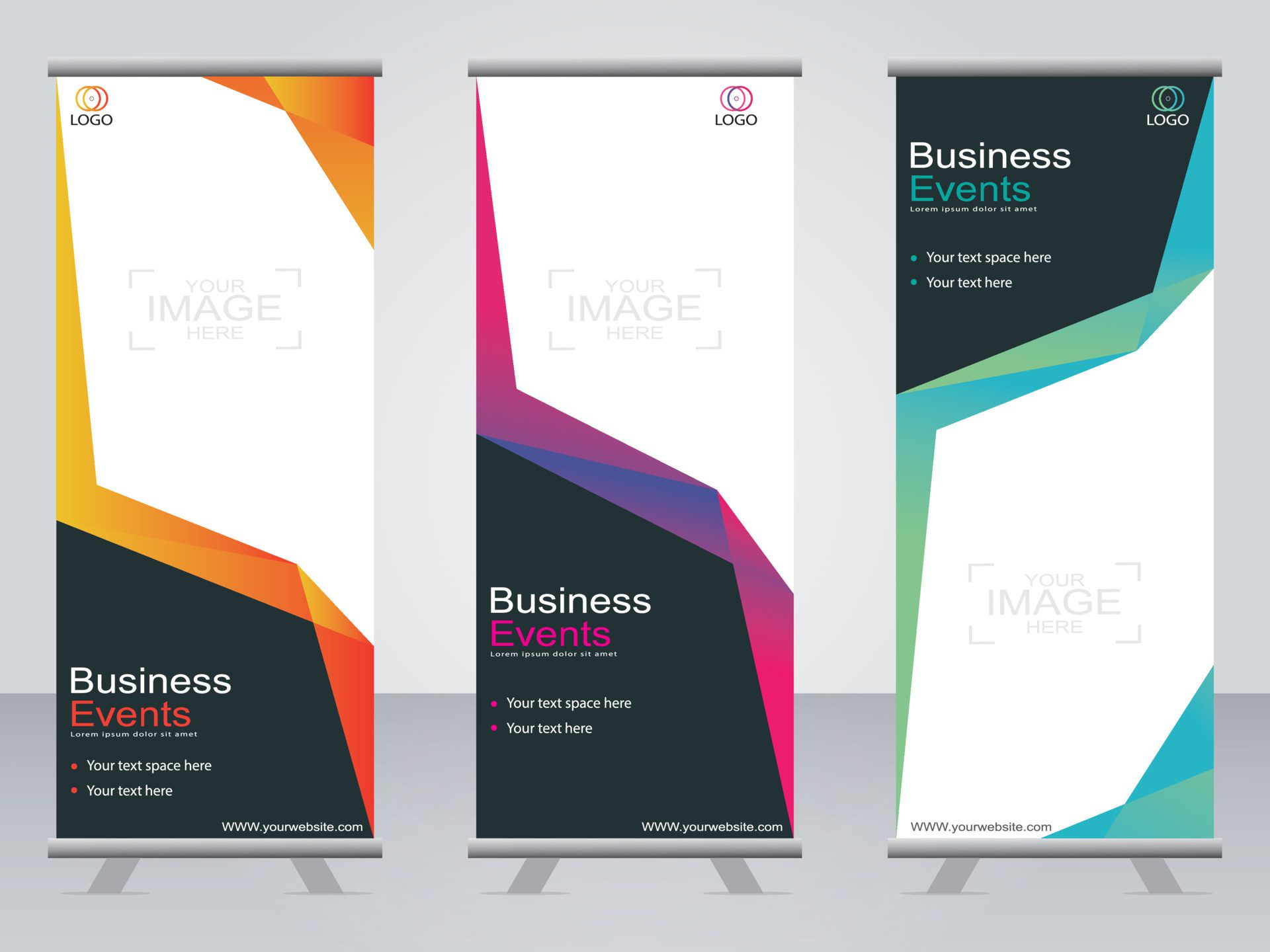 Business banner roll up set standee banner template. Free Vector