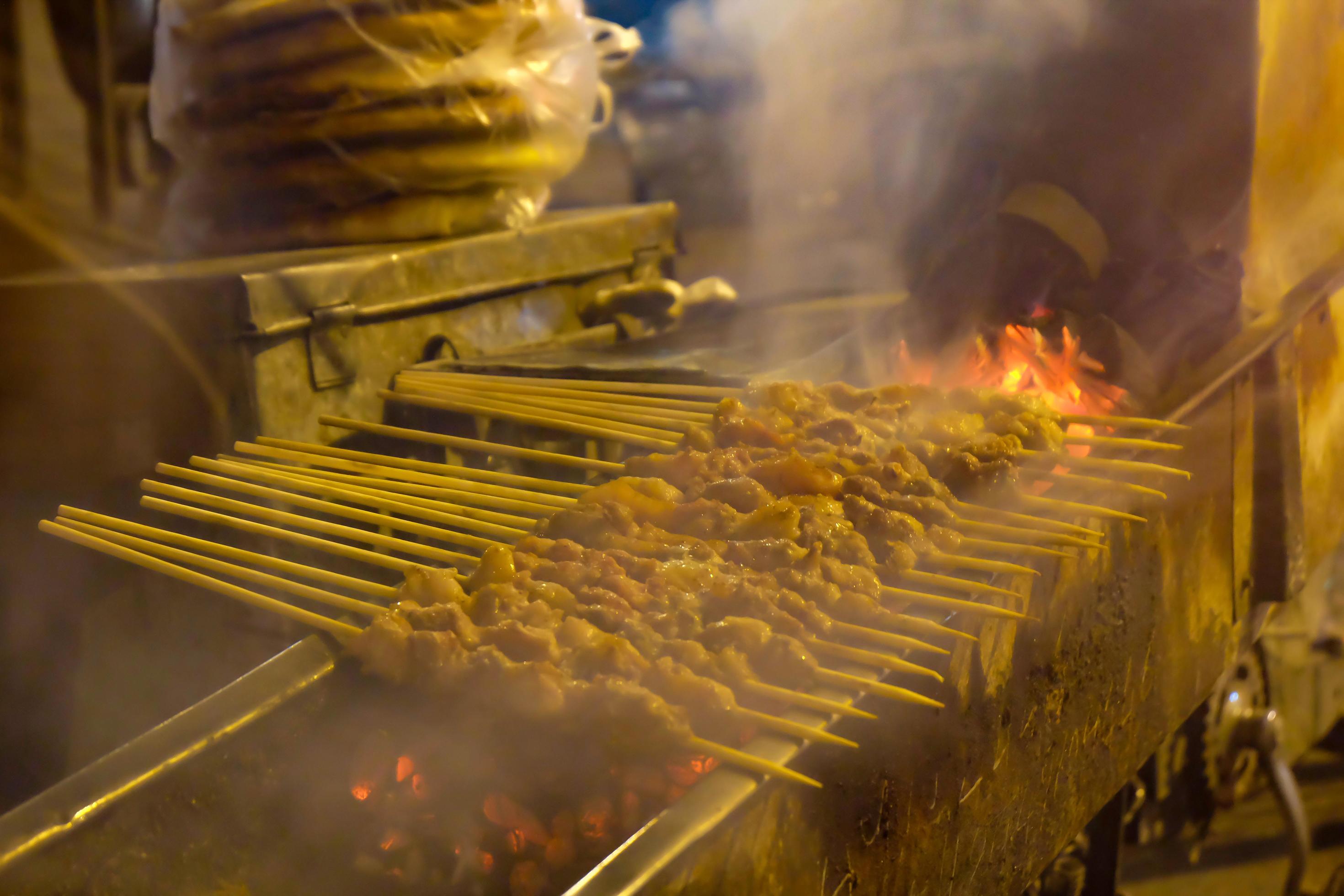 Close up Grill Goat Street food in shanghai city China Stock Free