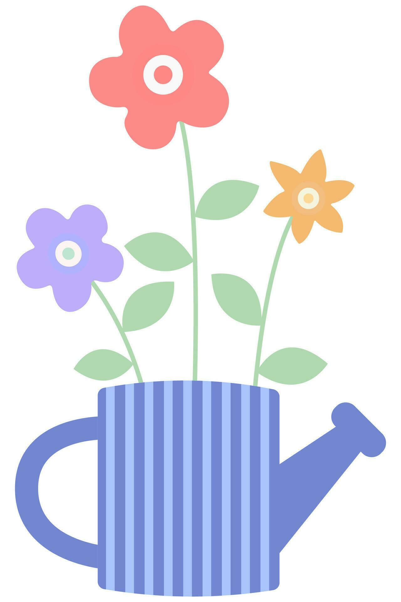 Blue watering with flowers on a white background. Stock Free