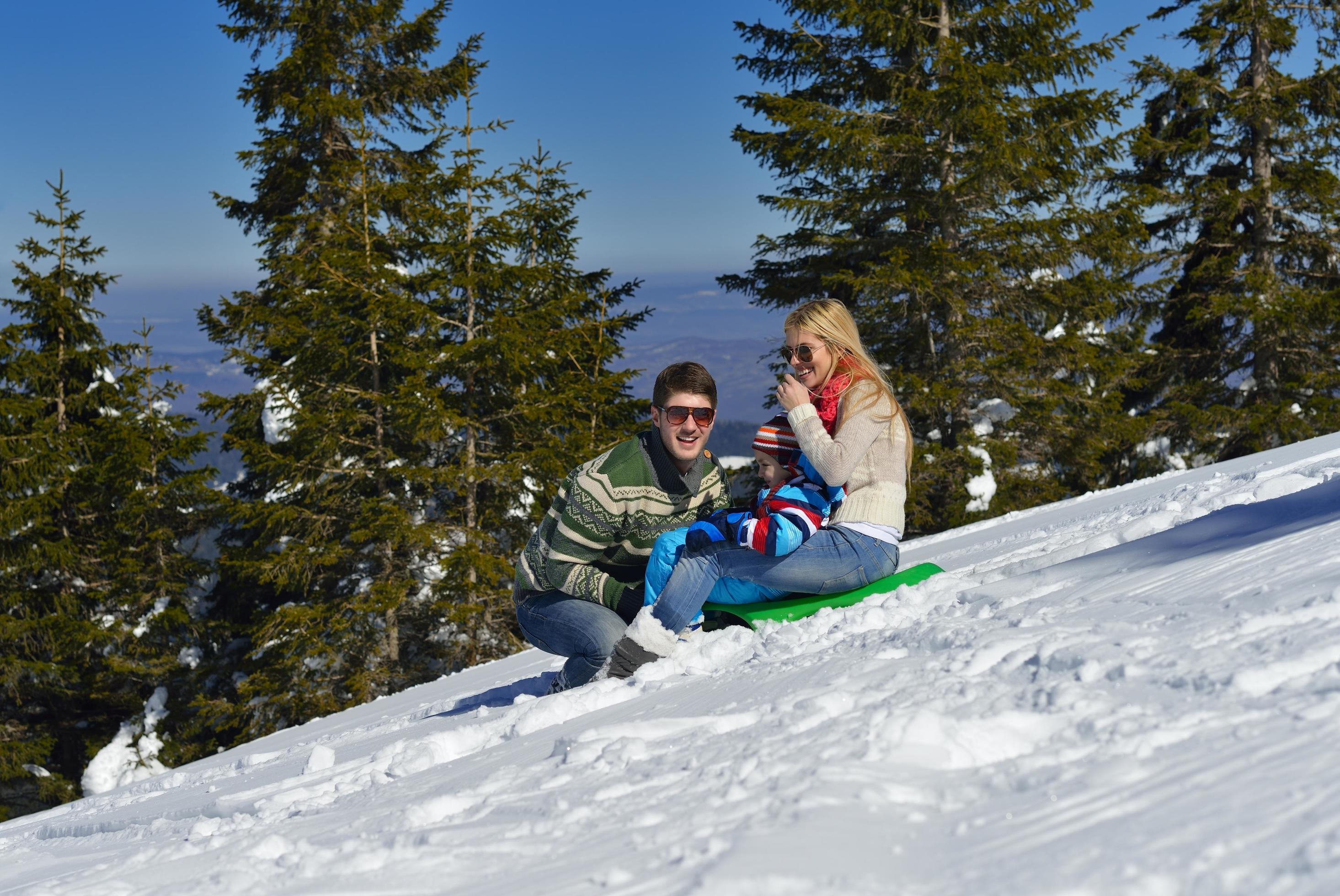 family having fun on fresh snow at winter Stock Free