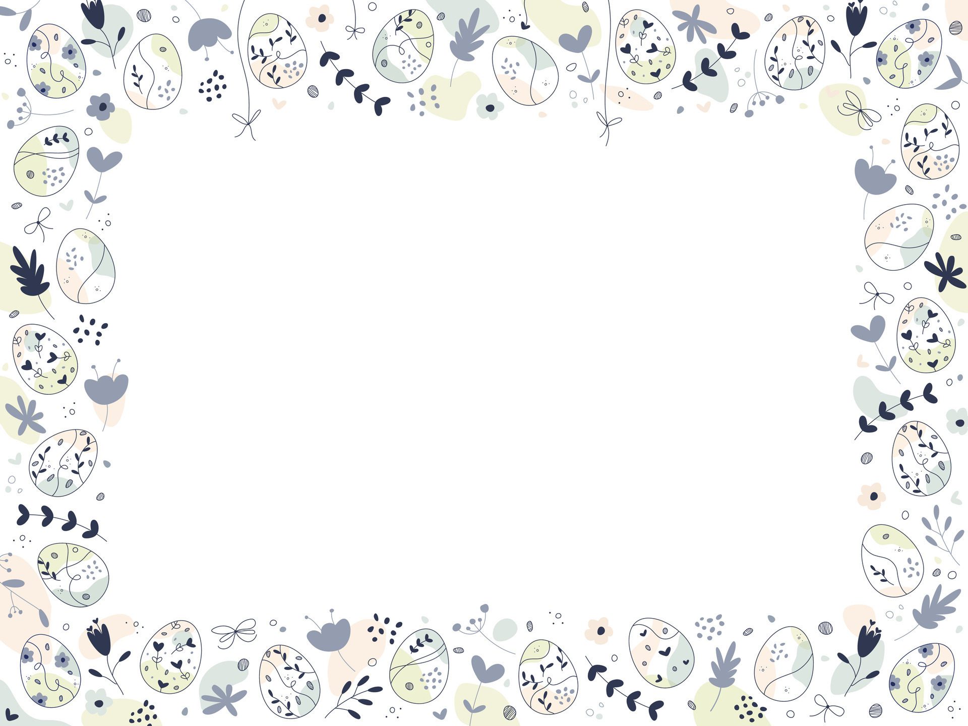 Happy Easter Doodle frame. Horizontal Floral Design. Copy space Background for greeting card, banner or invitation Free Vector