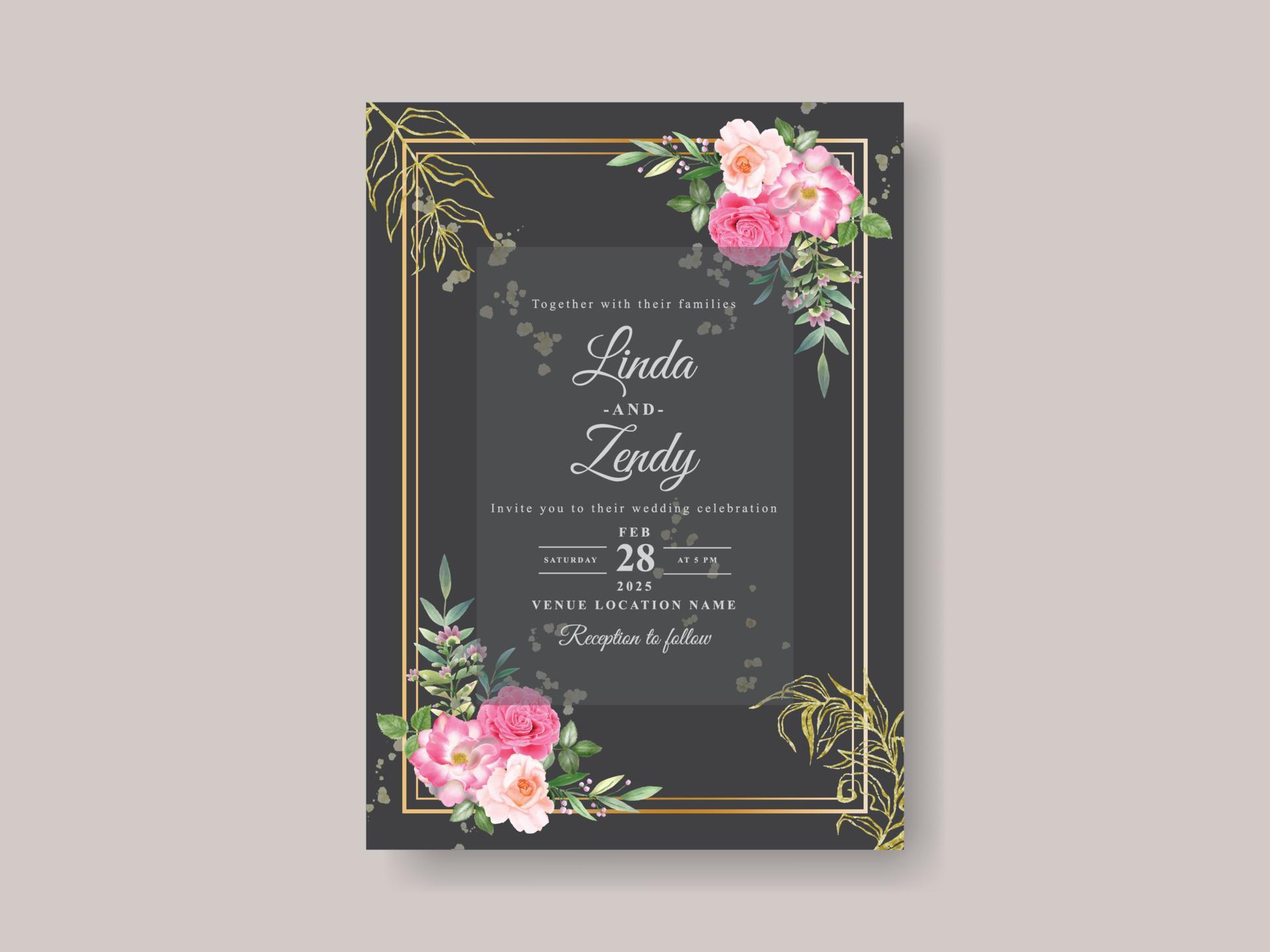 Beautiful pink flowers wedding invitation card template Stock Free