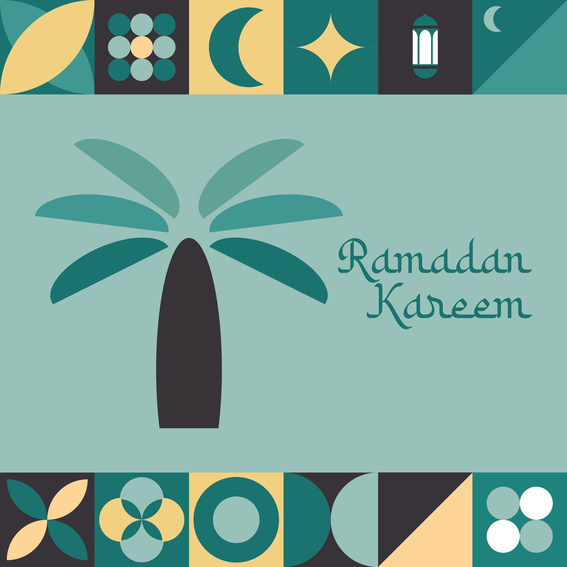 PrintIslamic Ramadan Kareem holiday banner design with minimalistic icons of Mosque Free Vector