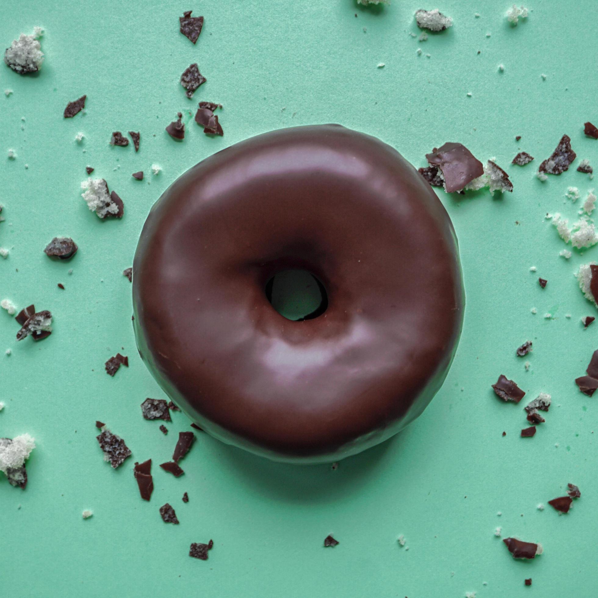 tasty chocolate donuts for breakfast, unhealthy food Stock Free