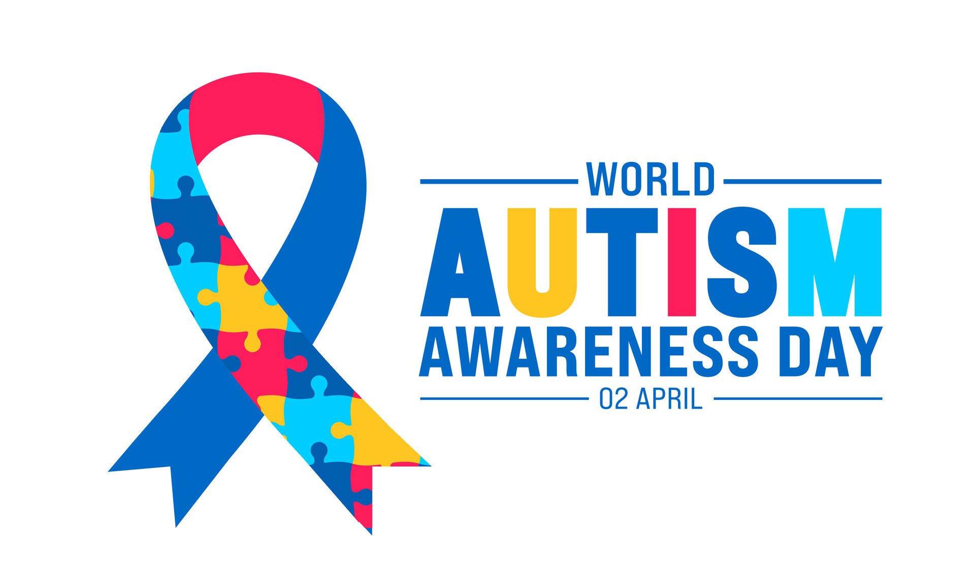 2 April world Autism Awareness Day colorful Puzzle icon with puzzle Awareness Ribbon banner or background design template. Free Vector