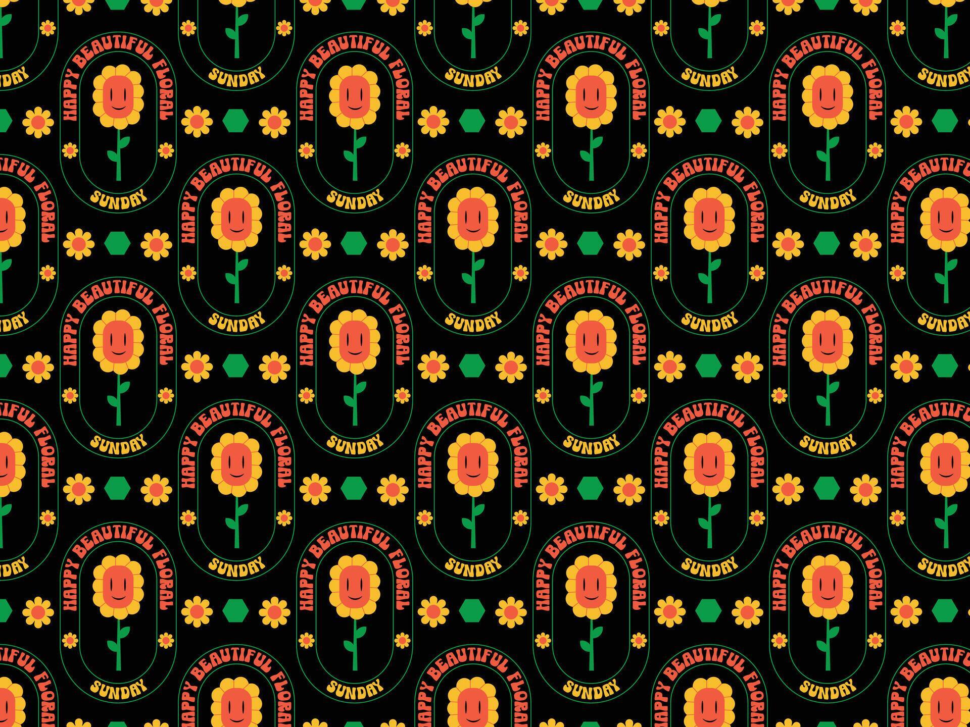 Retro fabric ethnic flower pattern on a black background Stock Free