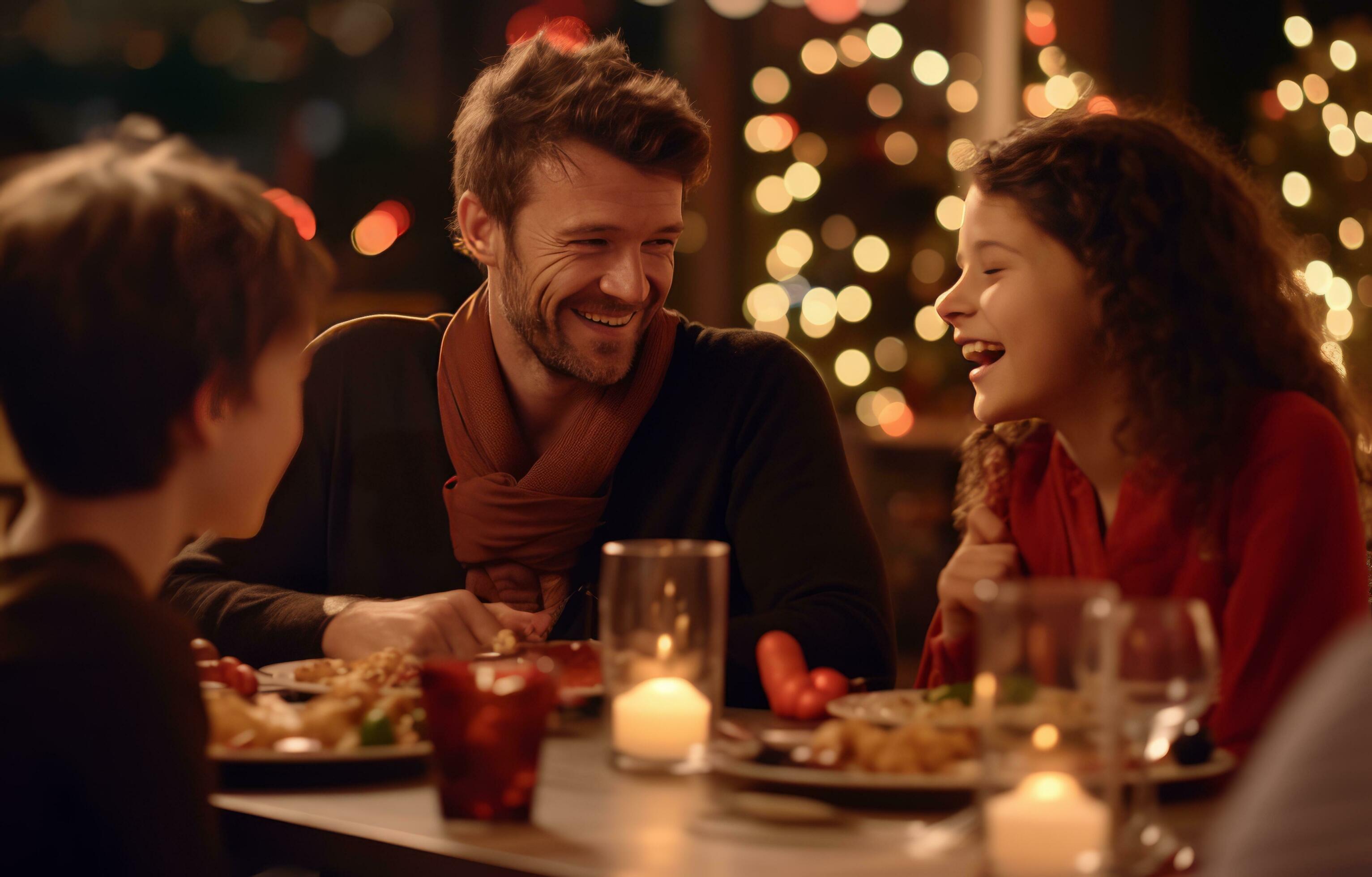 AI generated parents enjoying dinner dinner with family Stock Free