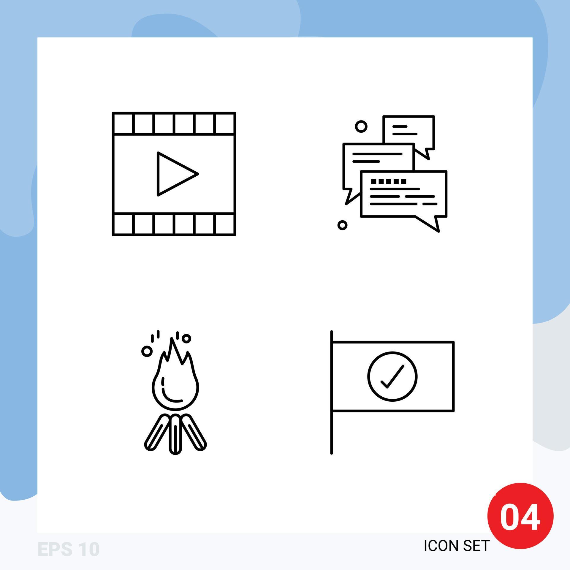 Pictogram Set of 4 Simple Filledline Flat Colors of media arrow player chat flame Editable Vector Design Elements Stock Free