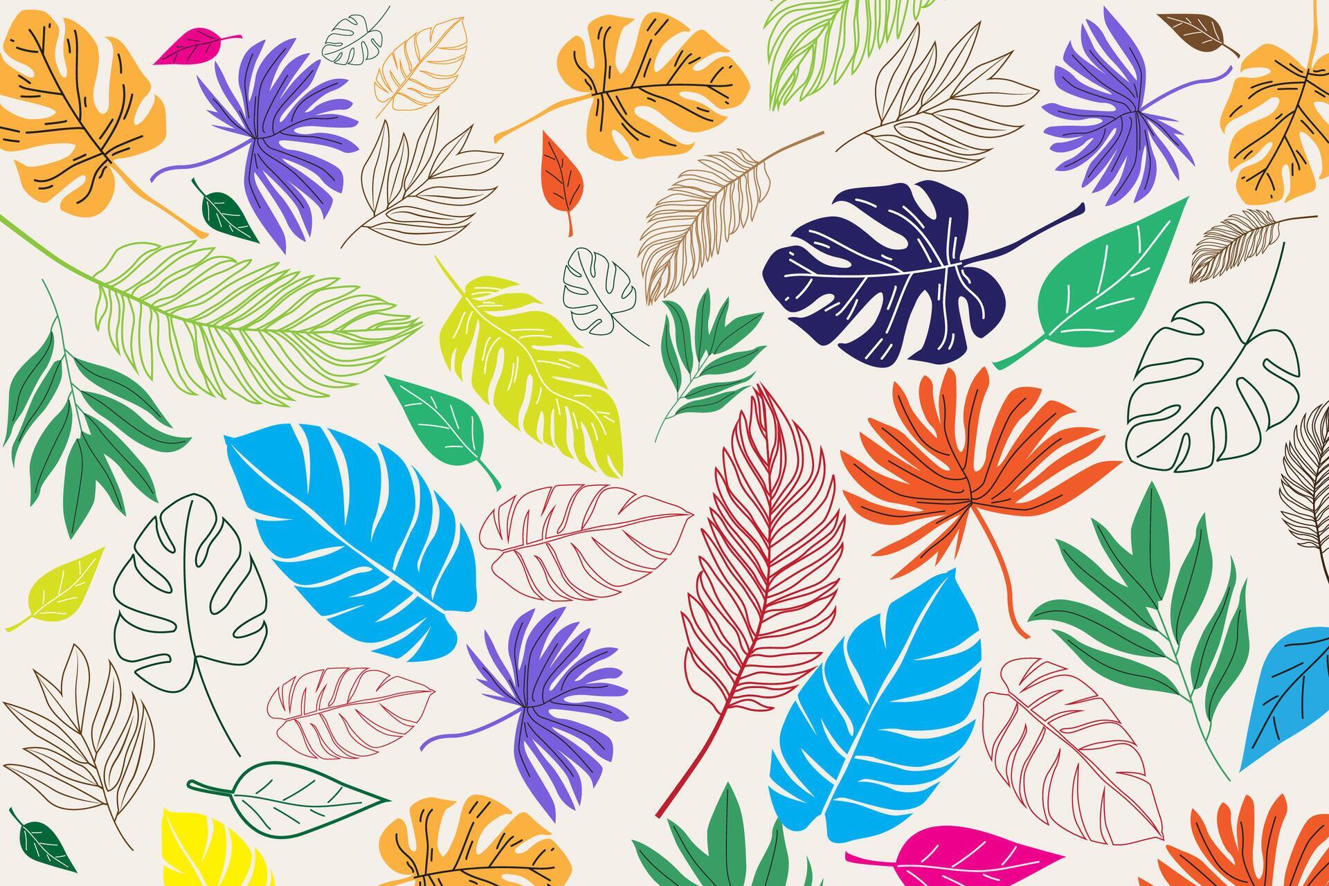 Hand drawn Tropical Leaves Background. Colorful Flower Background Stock Free