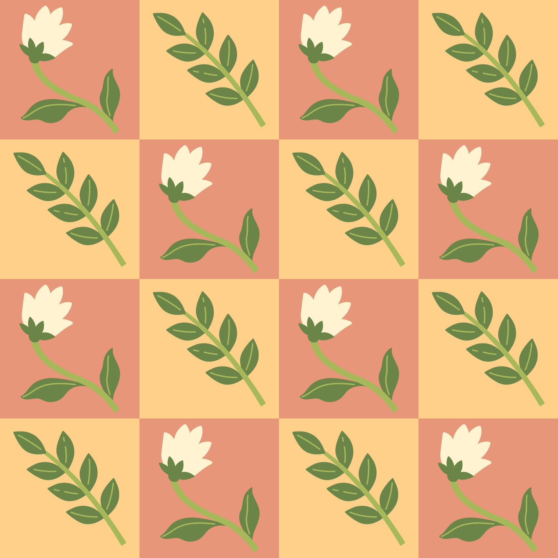 Checkered seamless pattern with flowers and leaves. Vector graphics. Stock Free