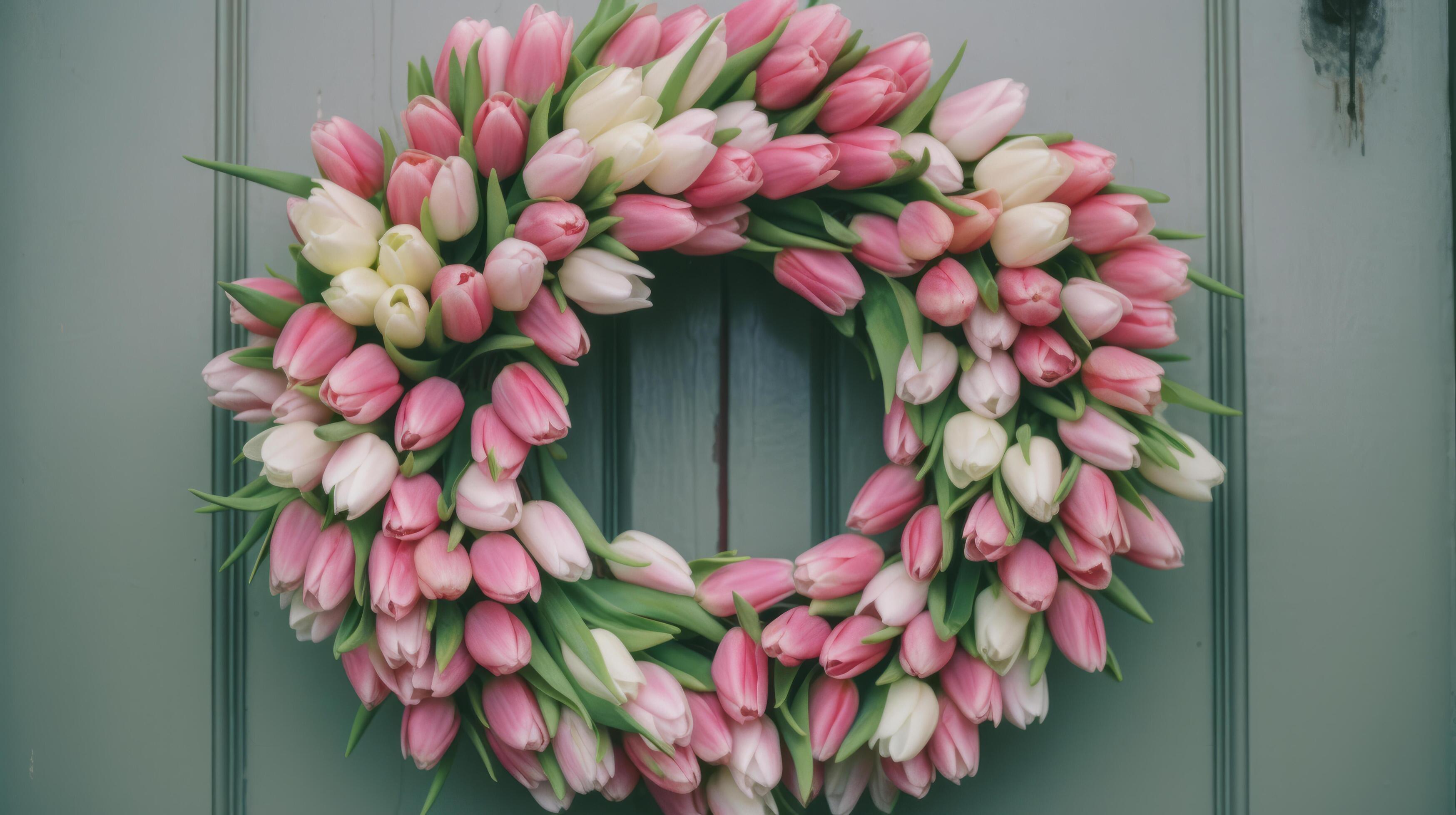 Wreath of tulip flowers. Illustration Stock Free