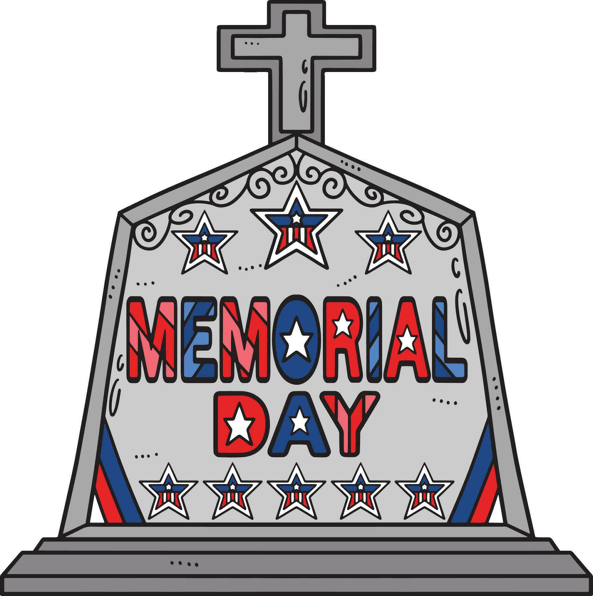 Memorial Day Tombstone with a Flower Clipart Stock Free