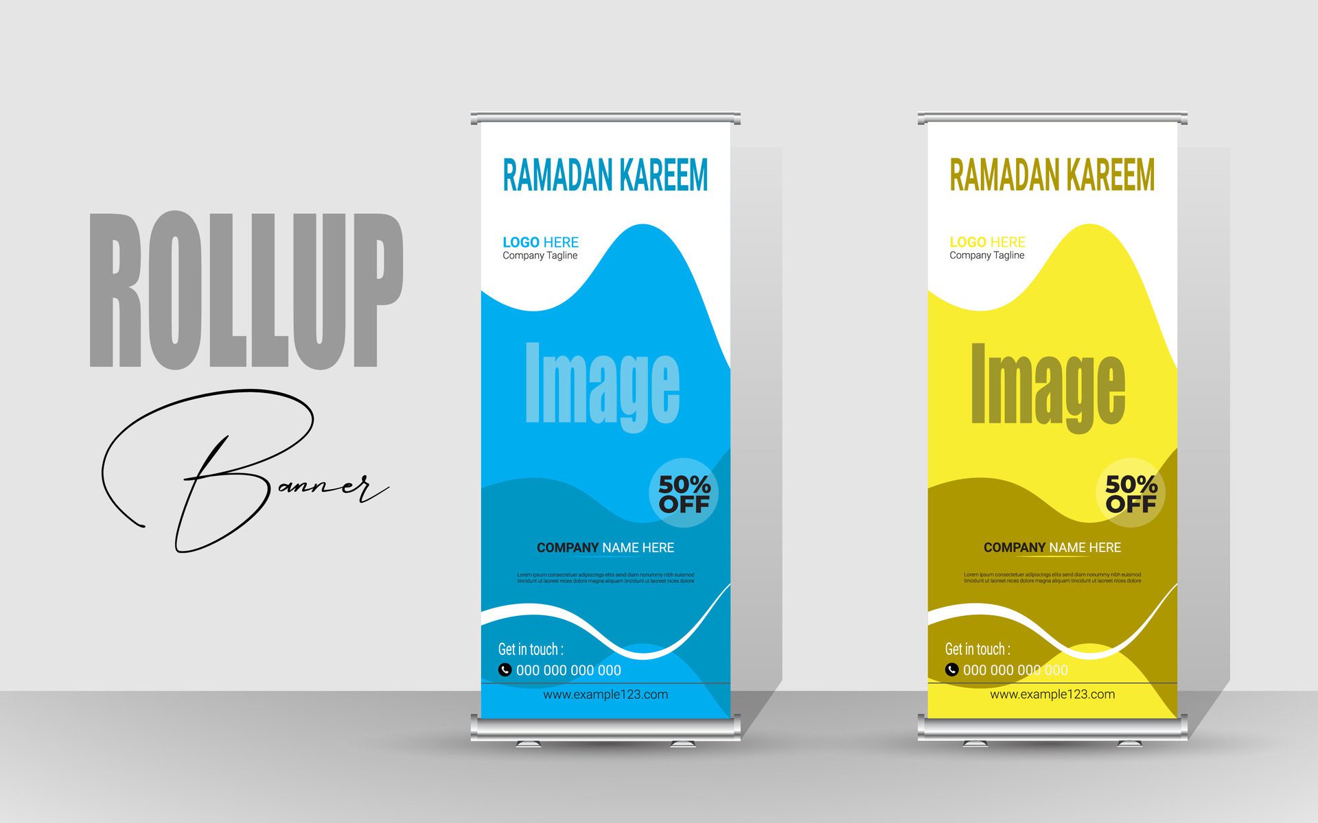 Roll up banner with a happy Ramadan design. unique meal banner for Ramadan. Rollup template for food menus. Free Vector