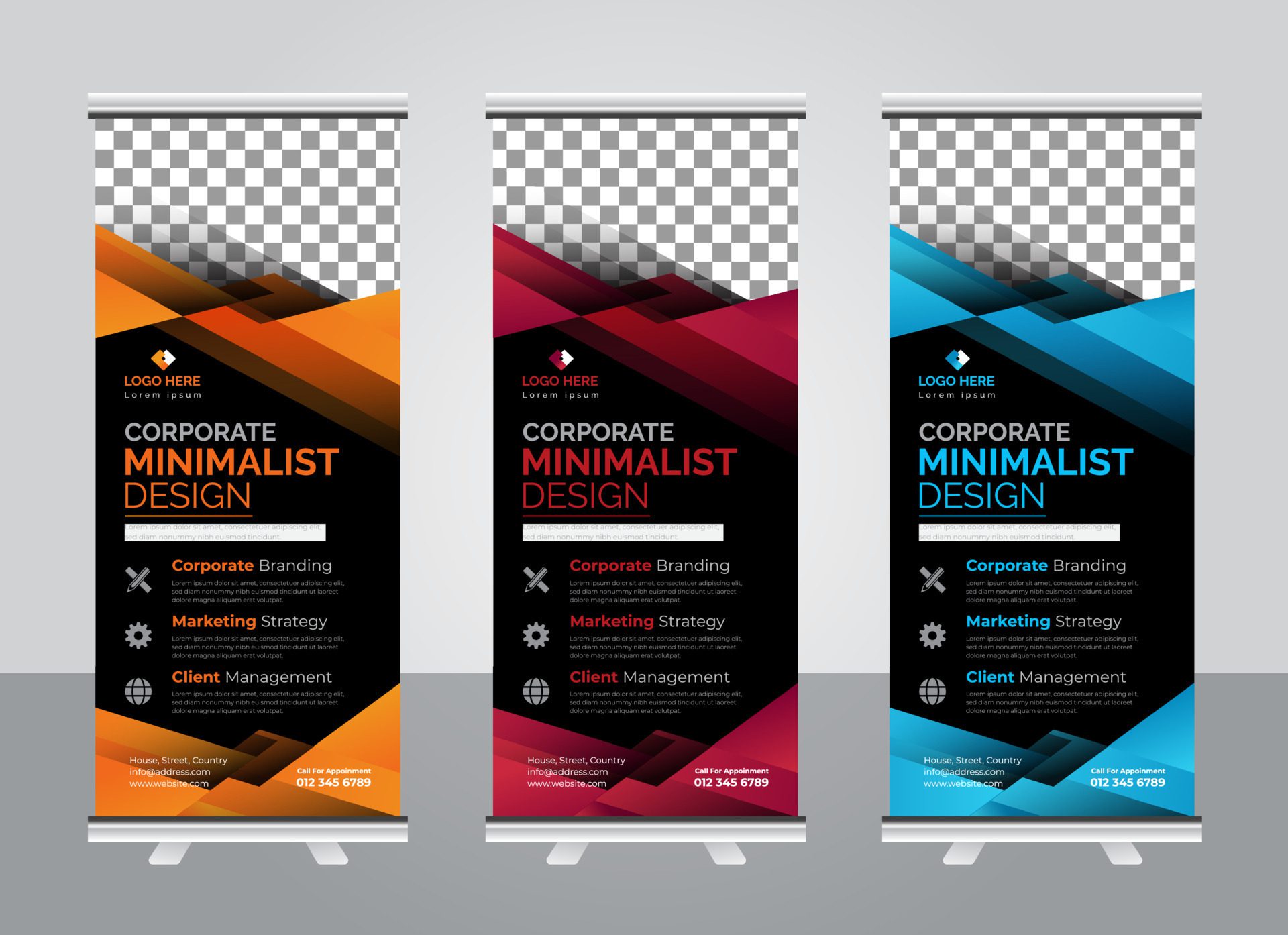 Corporate colorful roll up banner design template Free Vector