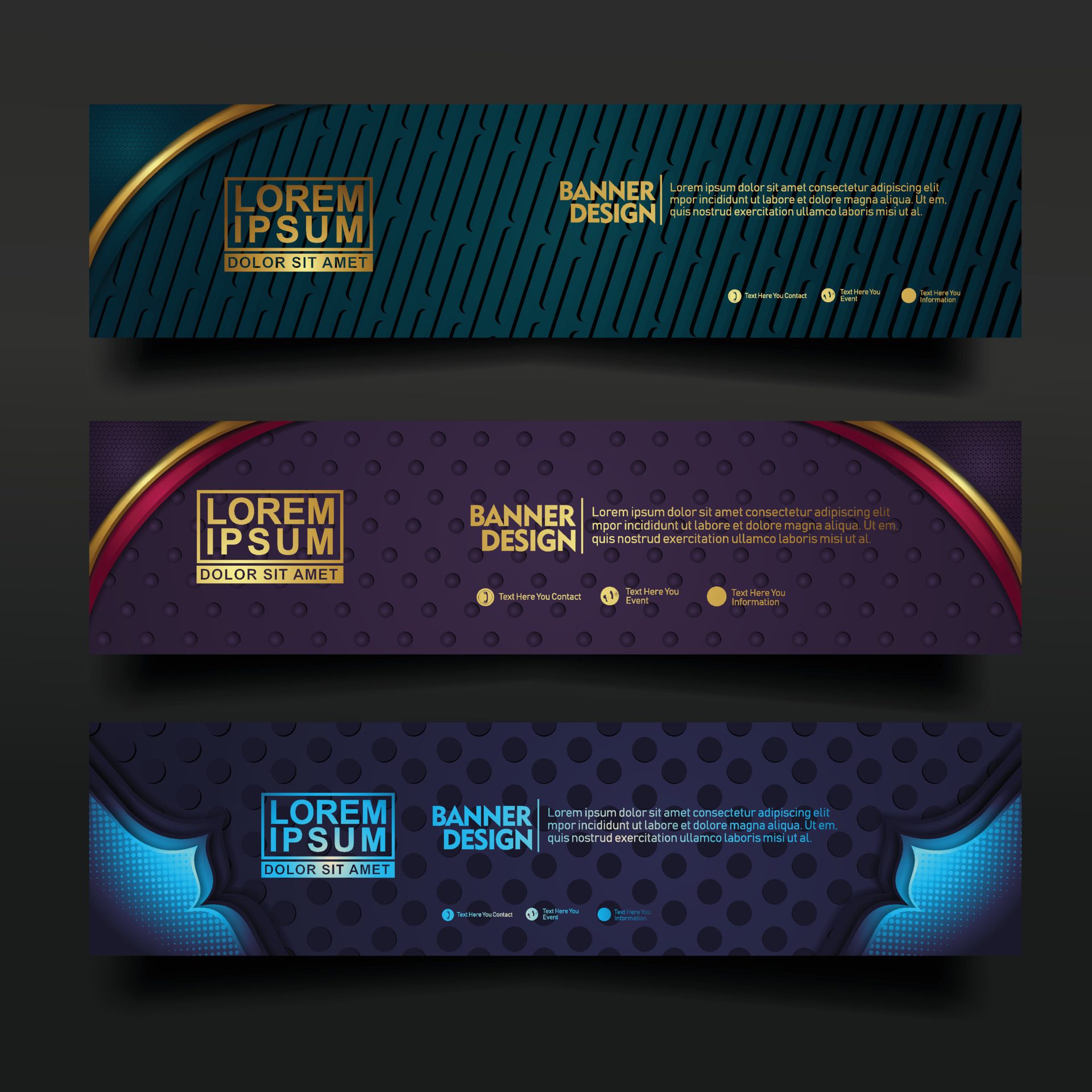 Set banner template design with luxury and elegant lines shape ornament effect on texture pattern background Free Vector