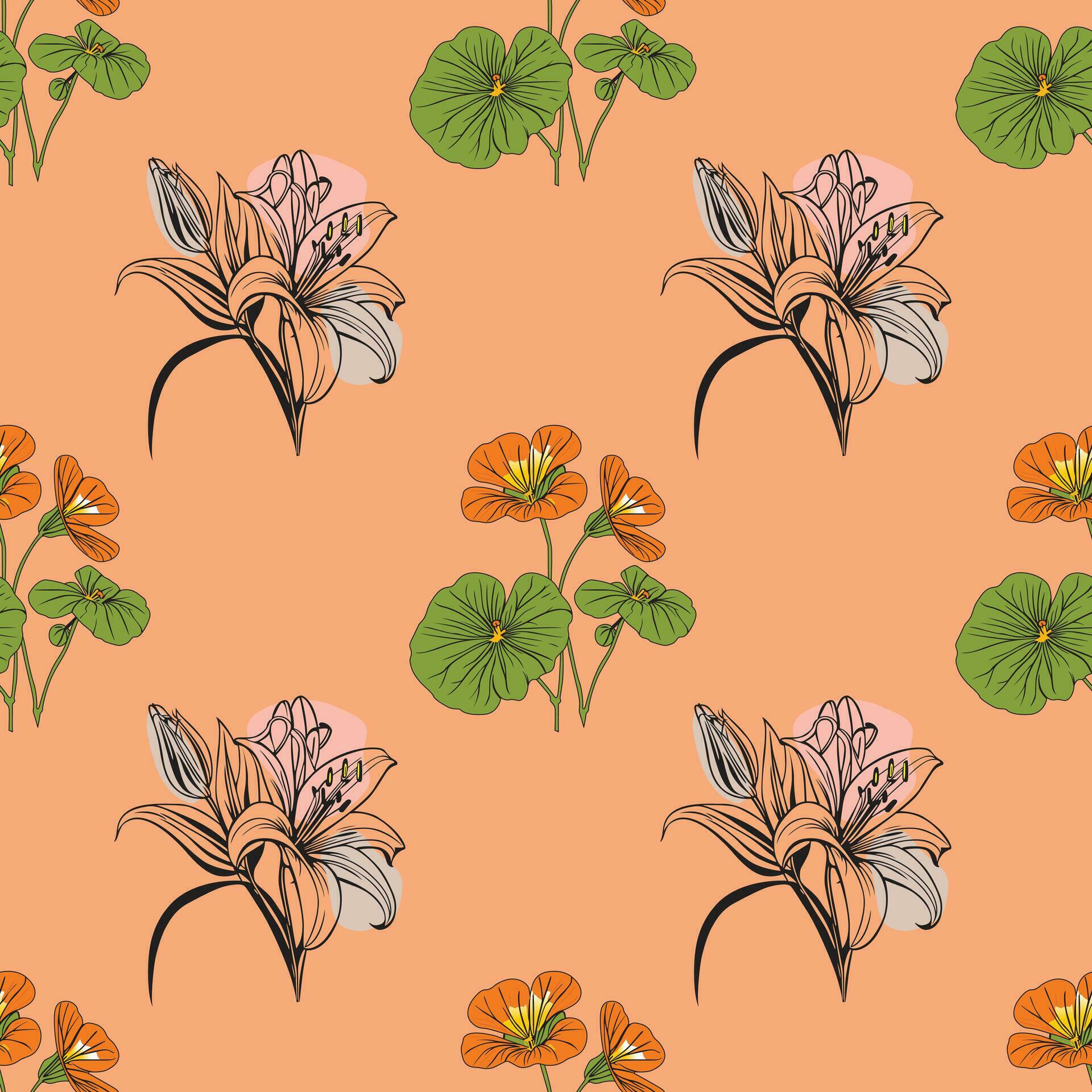 Flower flat style seamless pattern, vector design, Stock Free and Free SVG