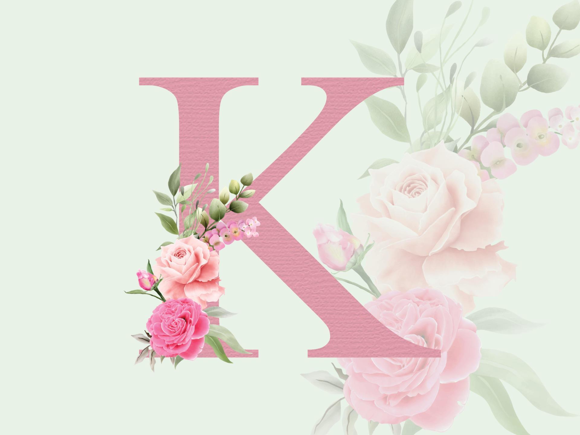 Beautiful alphabet K with floral bouquet Stock Free