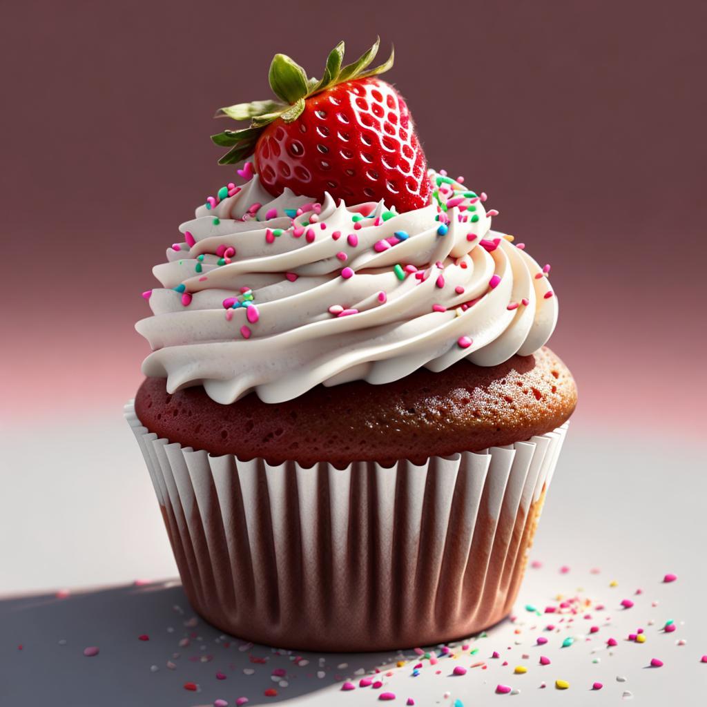 Strawberry cupcake , white by @ai_generated