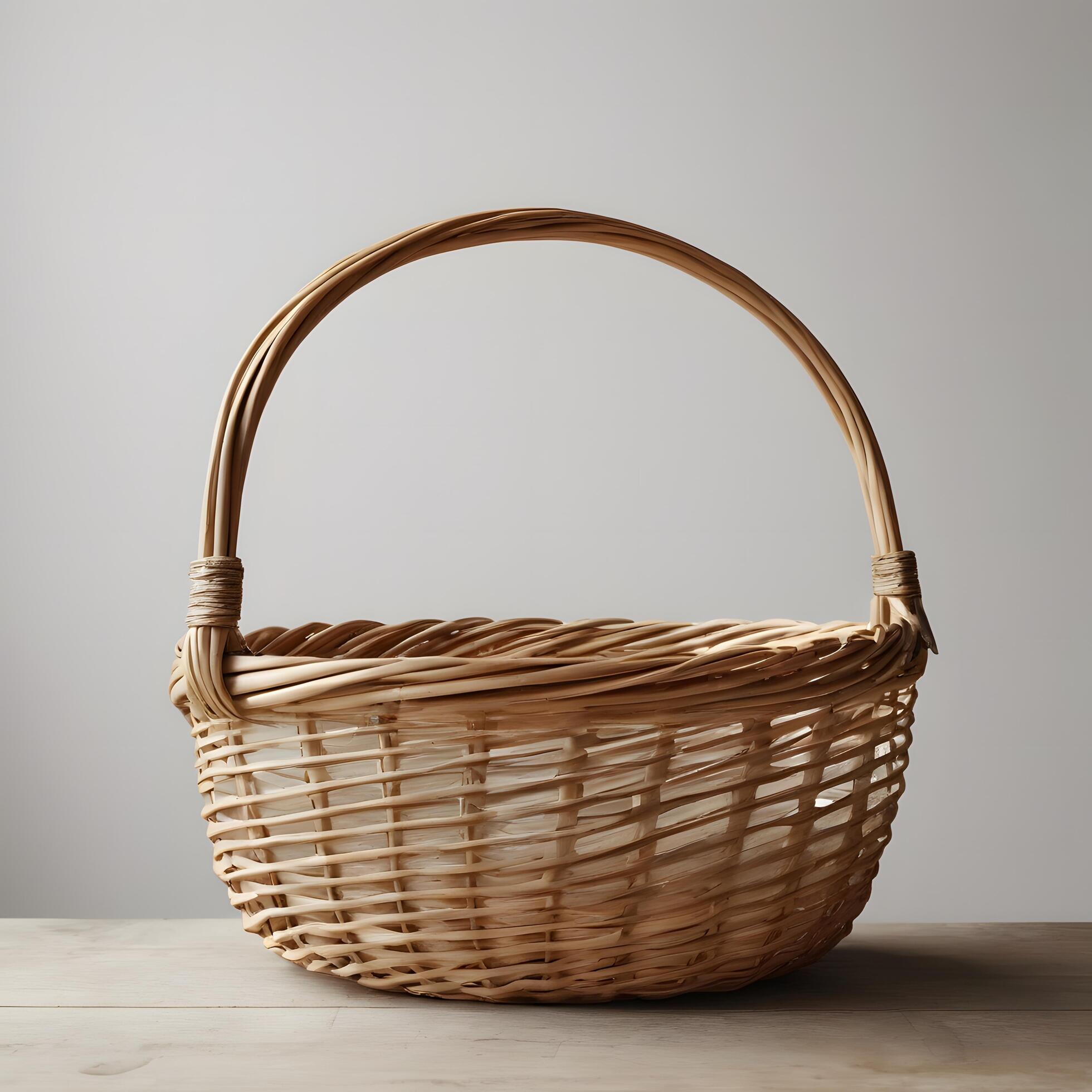 Empty wooden wicker basket, fruit or bread basket on white background Stock Free