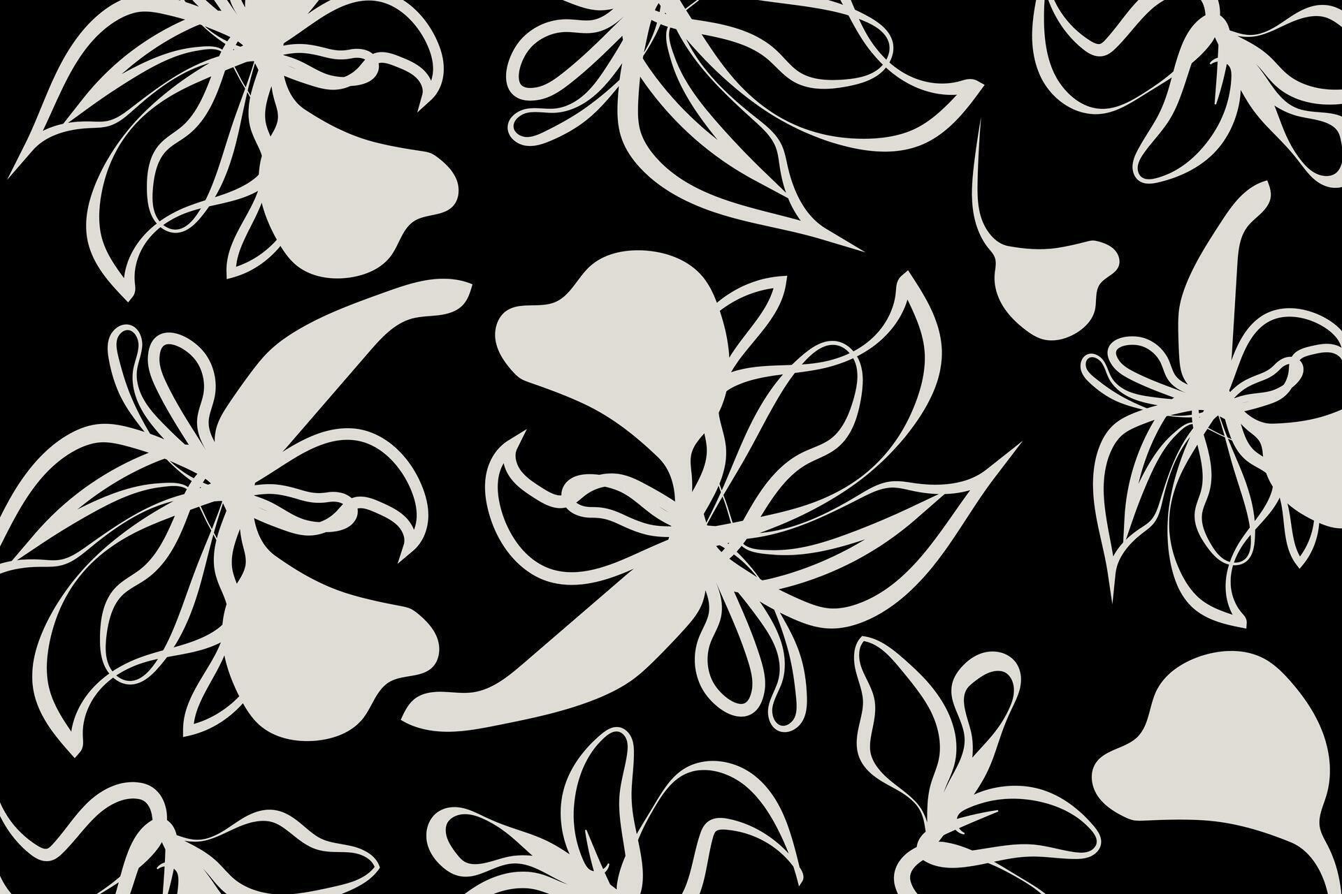 Hand drawn simple abstract flowers black and white tone. Trendy collage pattern. Fashionable template for design. Modern Floral pattern textile Stock Free