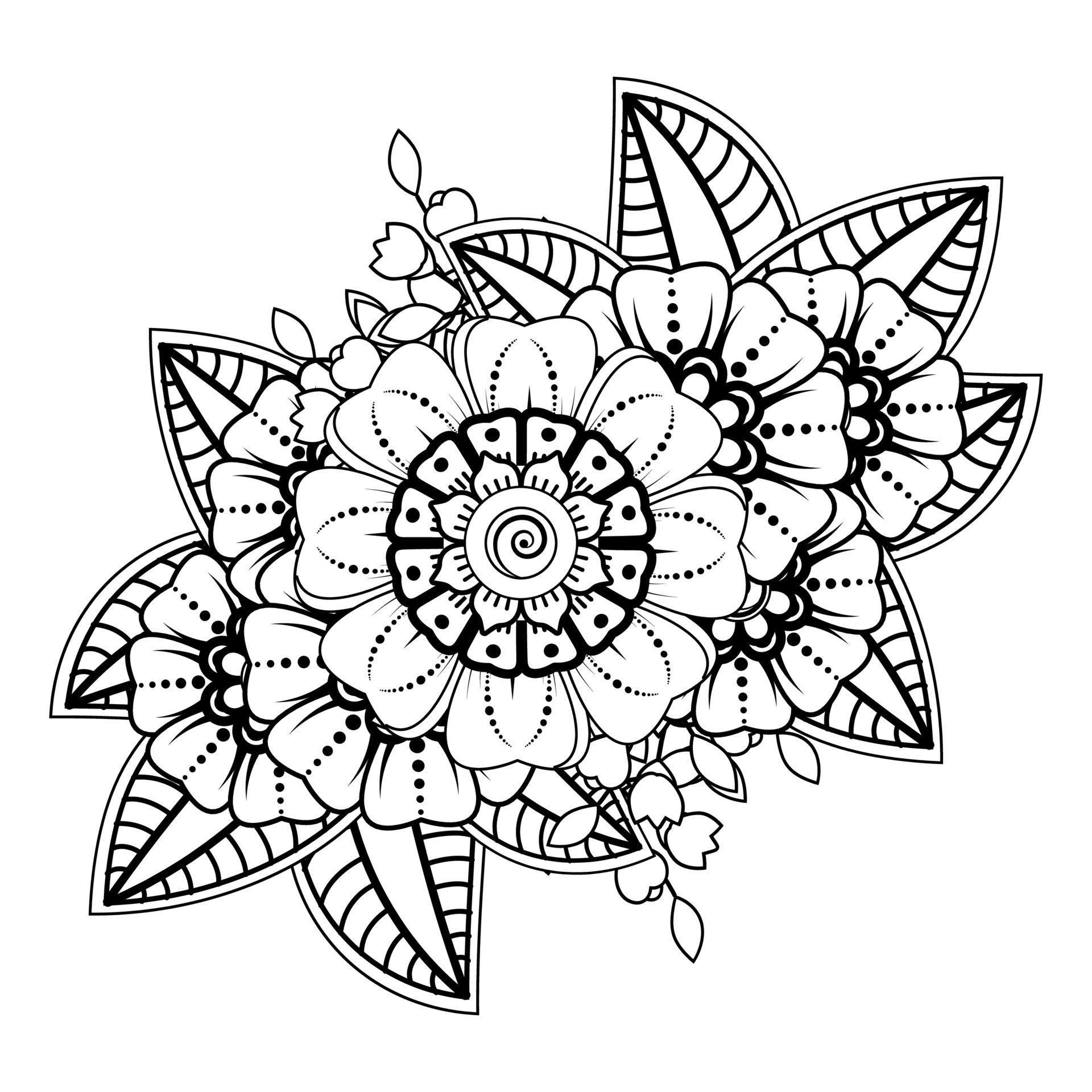 Flowers in black and white. Doodle art for coloring book Stock Free