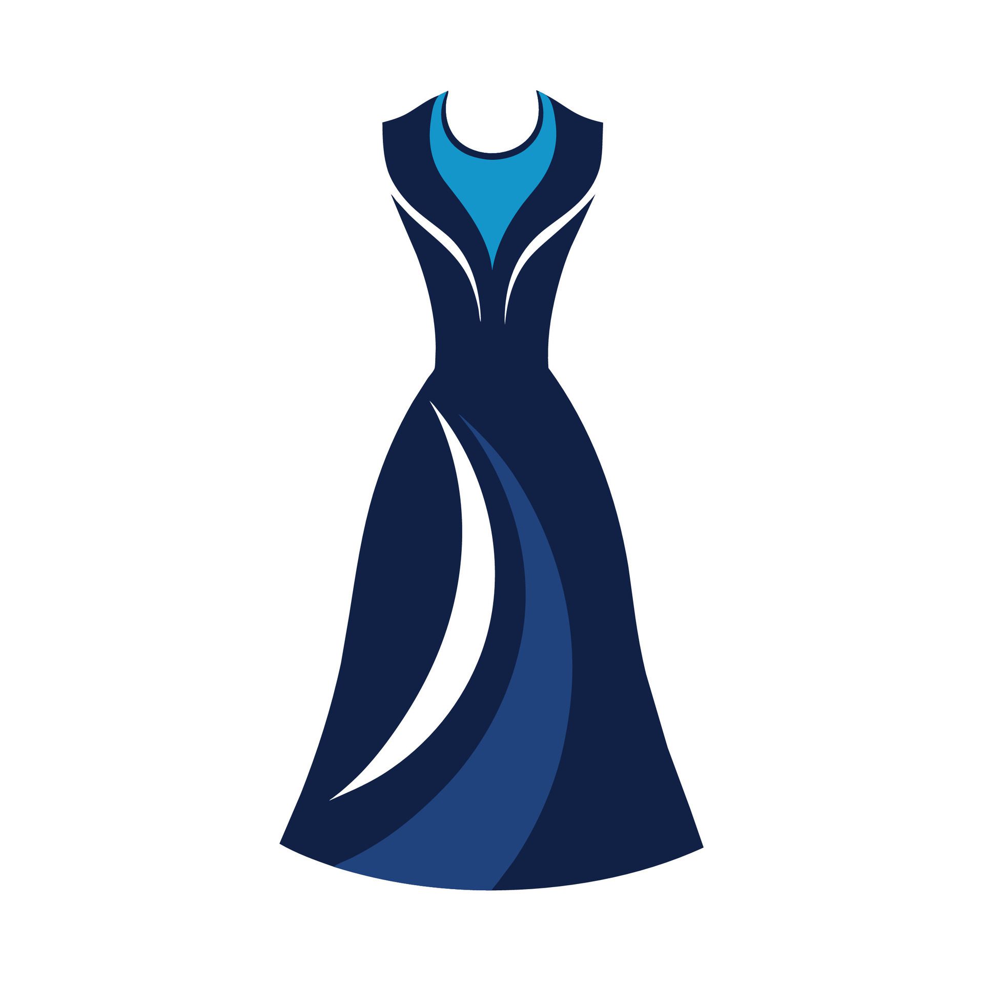 
									Navy blue dress displayed on mannequin against white background, An elegant navy blue dress with a subtle abstract pattern Free Vector