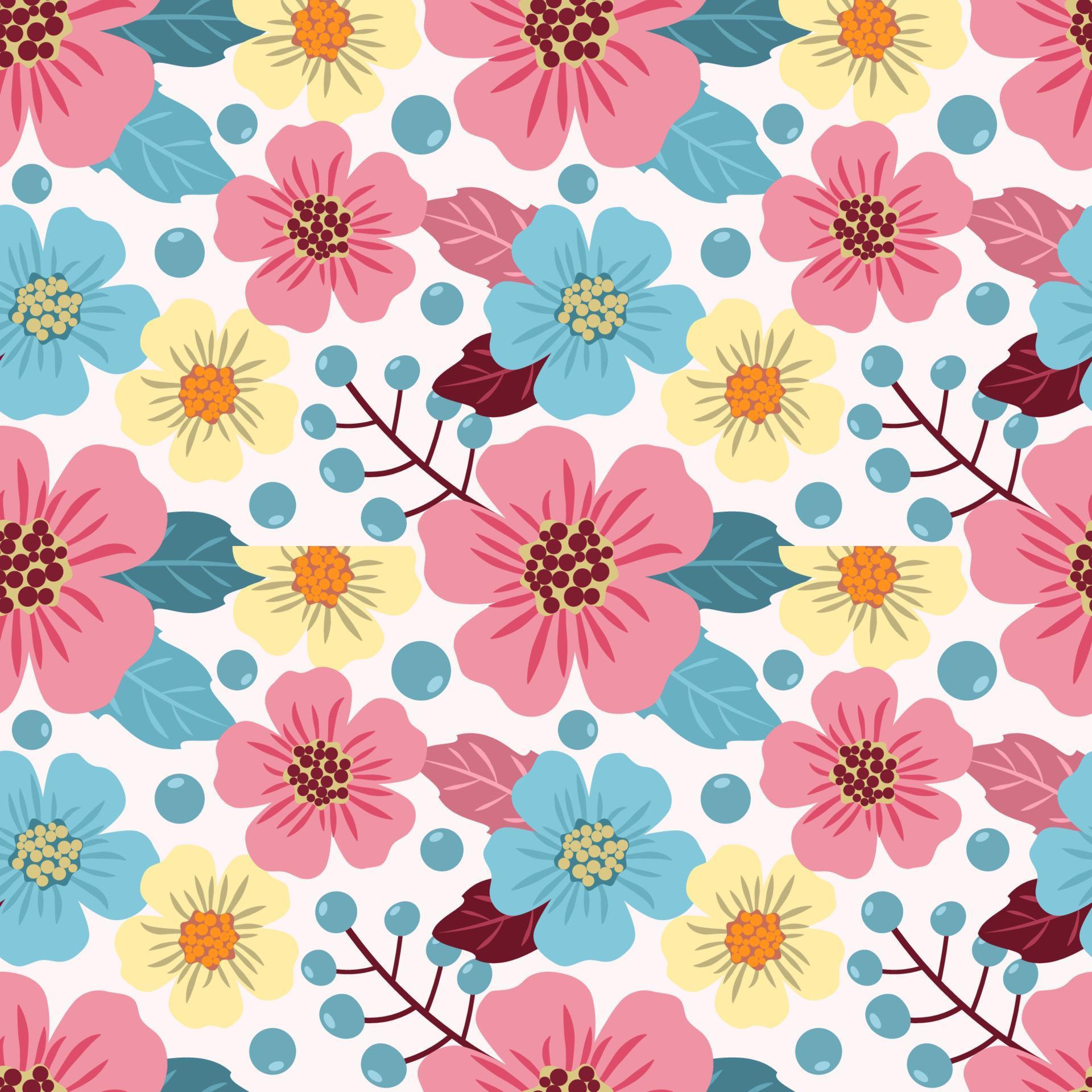 Sweet Flowers and Leave Seamless Pattern for Fabric Textile Wallpaper Stock Free