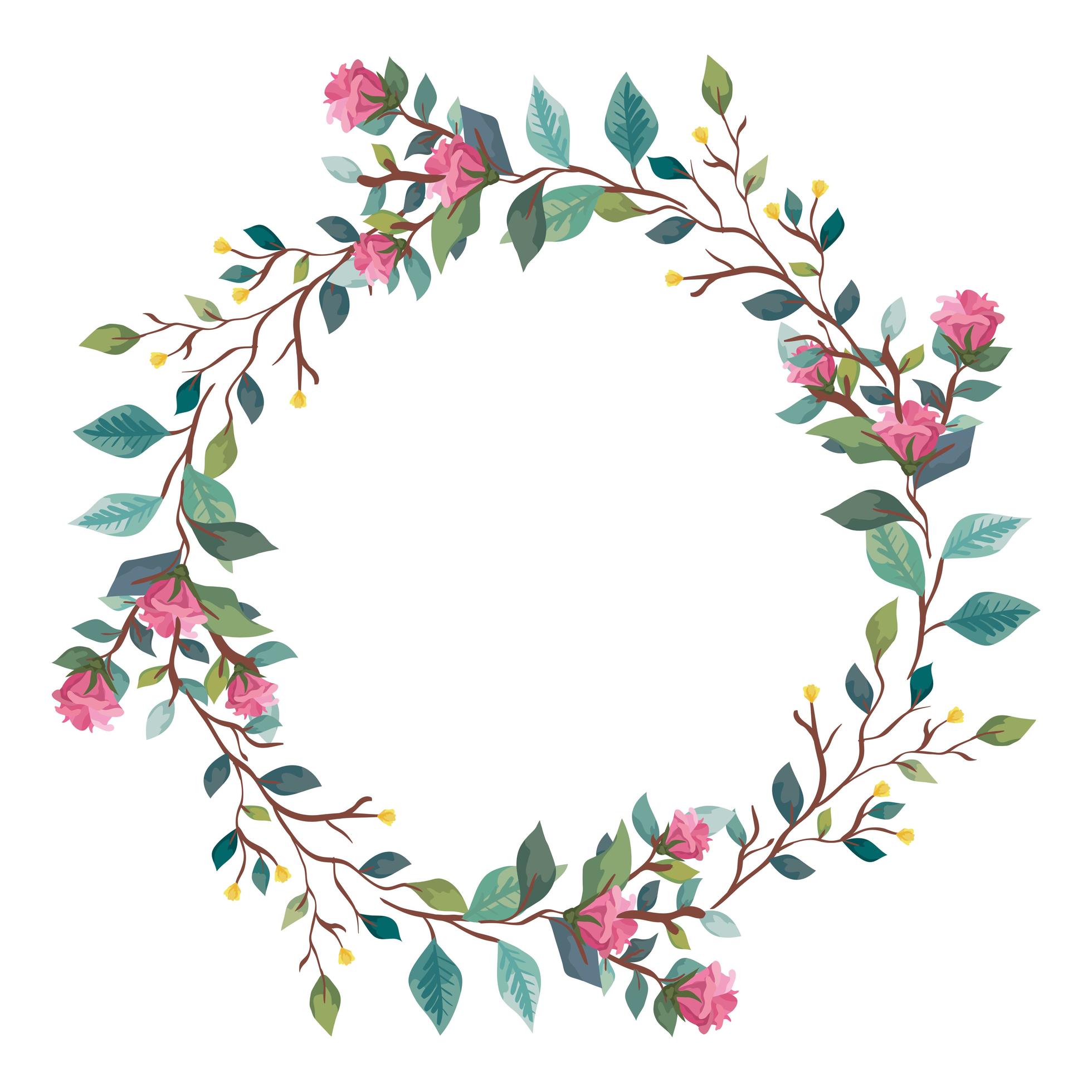 frame circular of flowers with branches and leafs Stock Free