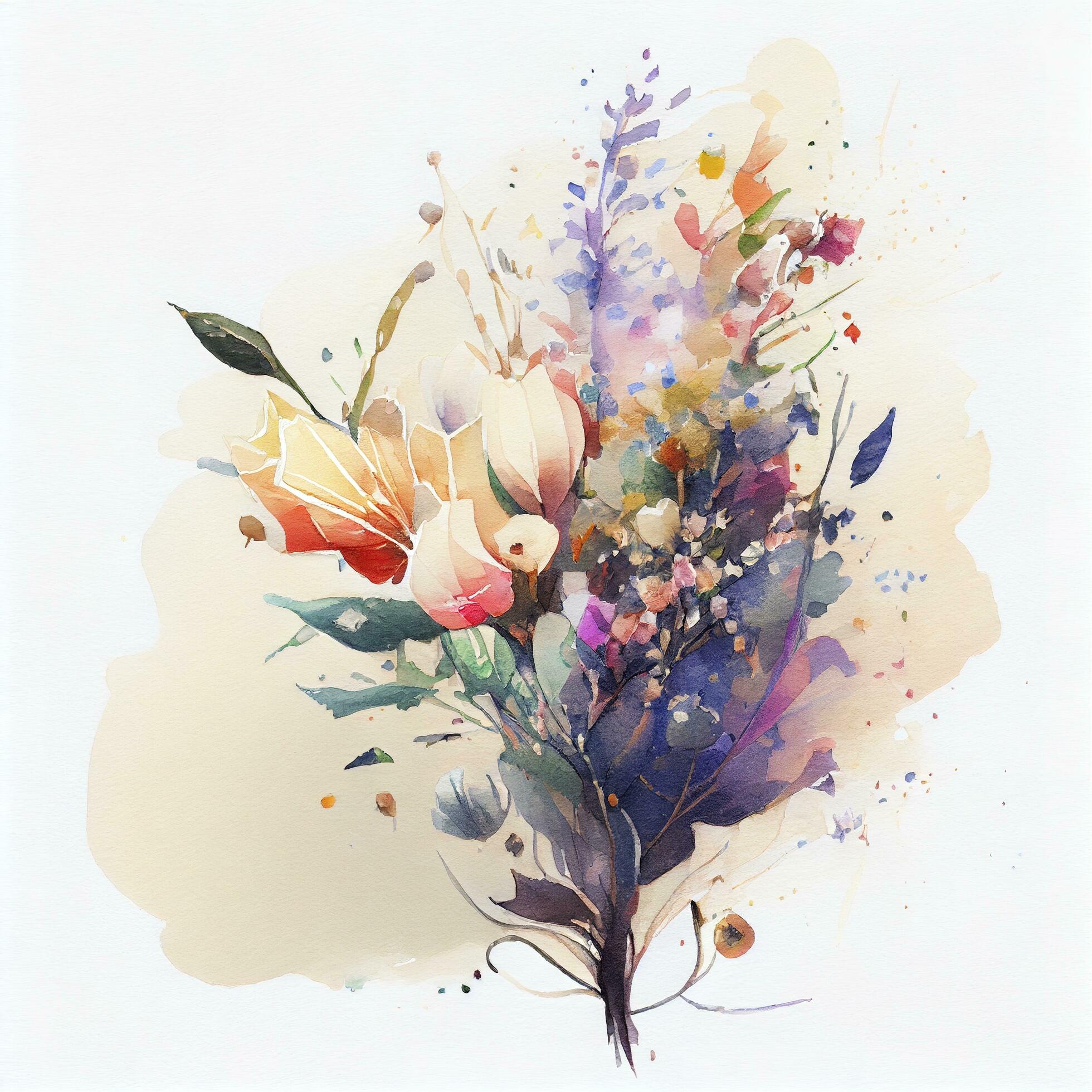 a bouquet of flowers on white background, watercolor, Generate Ai Stock Free