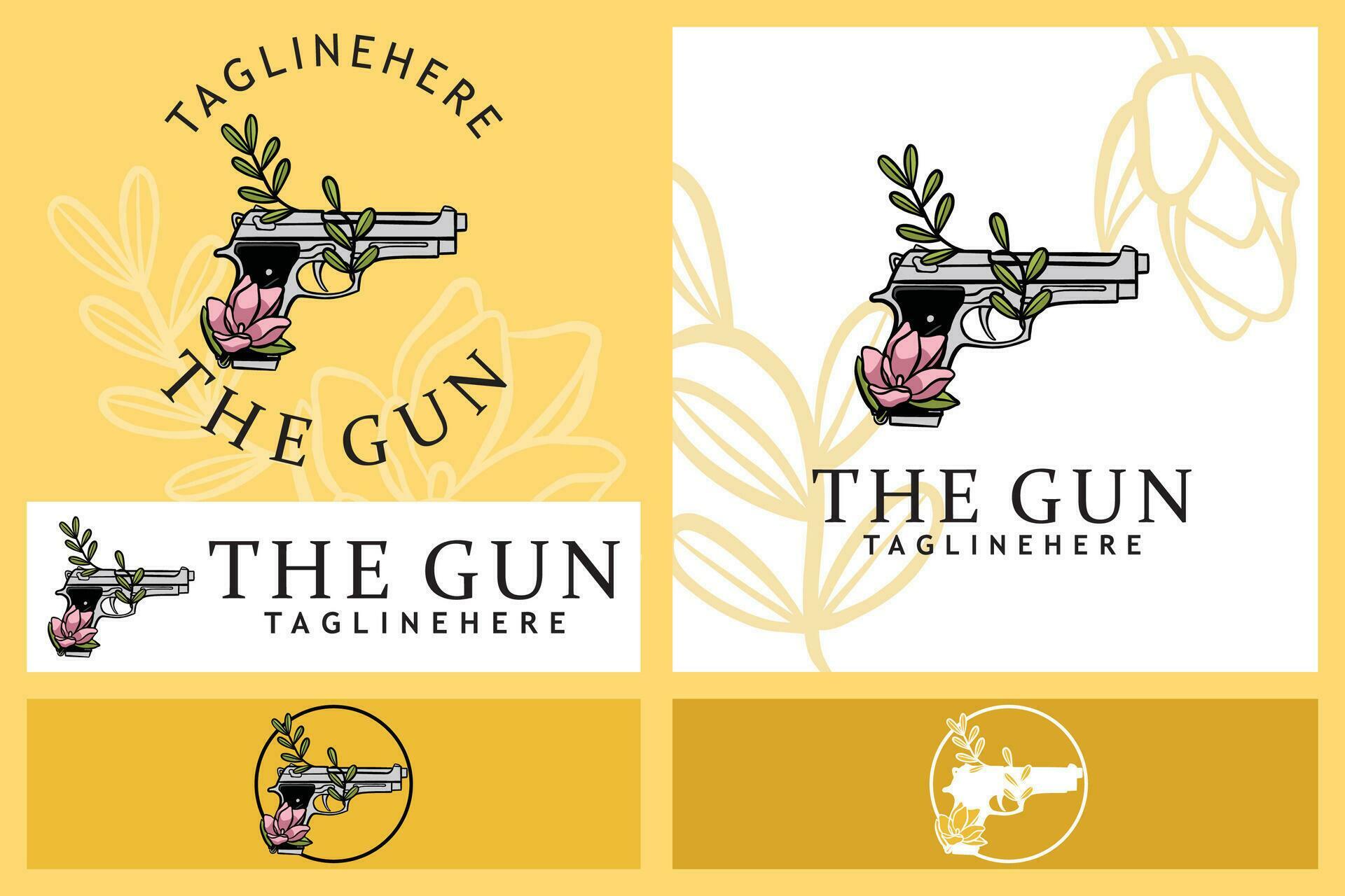 illustration of gun with colored flowers, logo and t-shirt design Stock Free